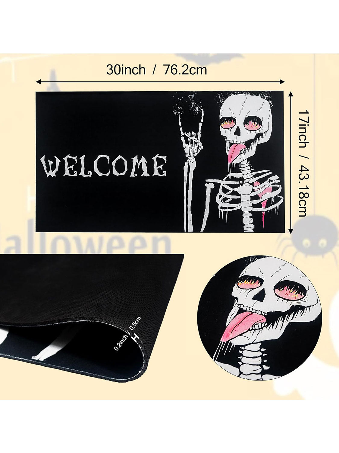 Funny Skeleton Outside Non-Slip and Washable Welcome Door Halloween Mat - 30*17