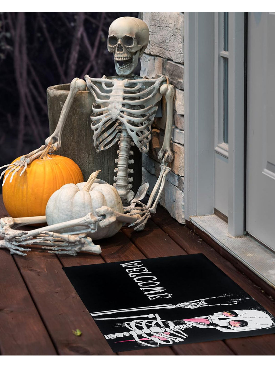 Funny Skeleton Outside Non-Slip and Washable Welcome Door Halloween Mat - 30*17