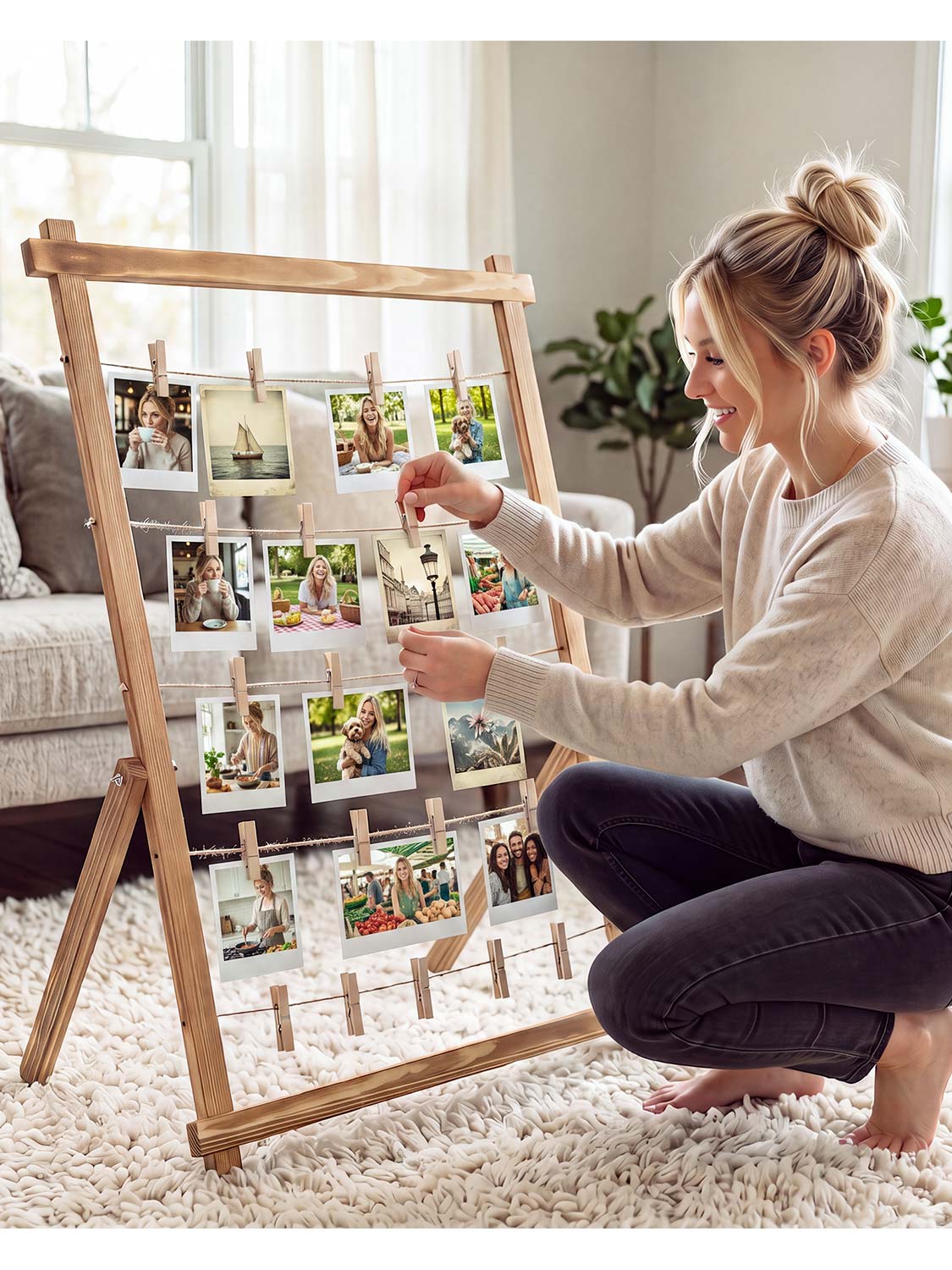 33*25 Freestanding Wood Photo Display Board with Clips - 4 Colors Available