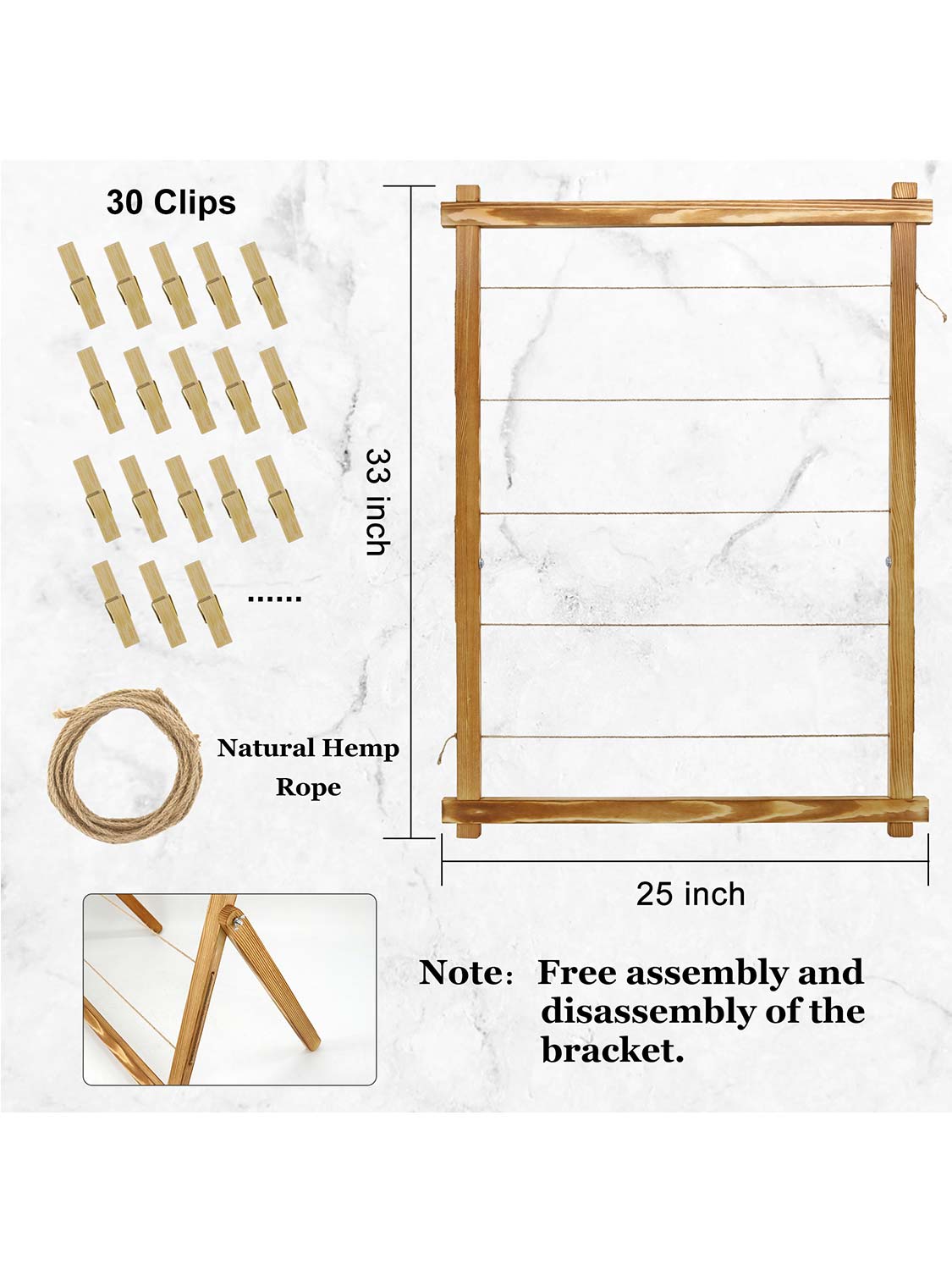 33*25 Freestanding Wood Photo Display Board with Clips - 4 Colors Available