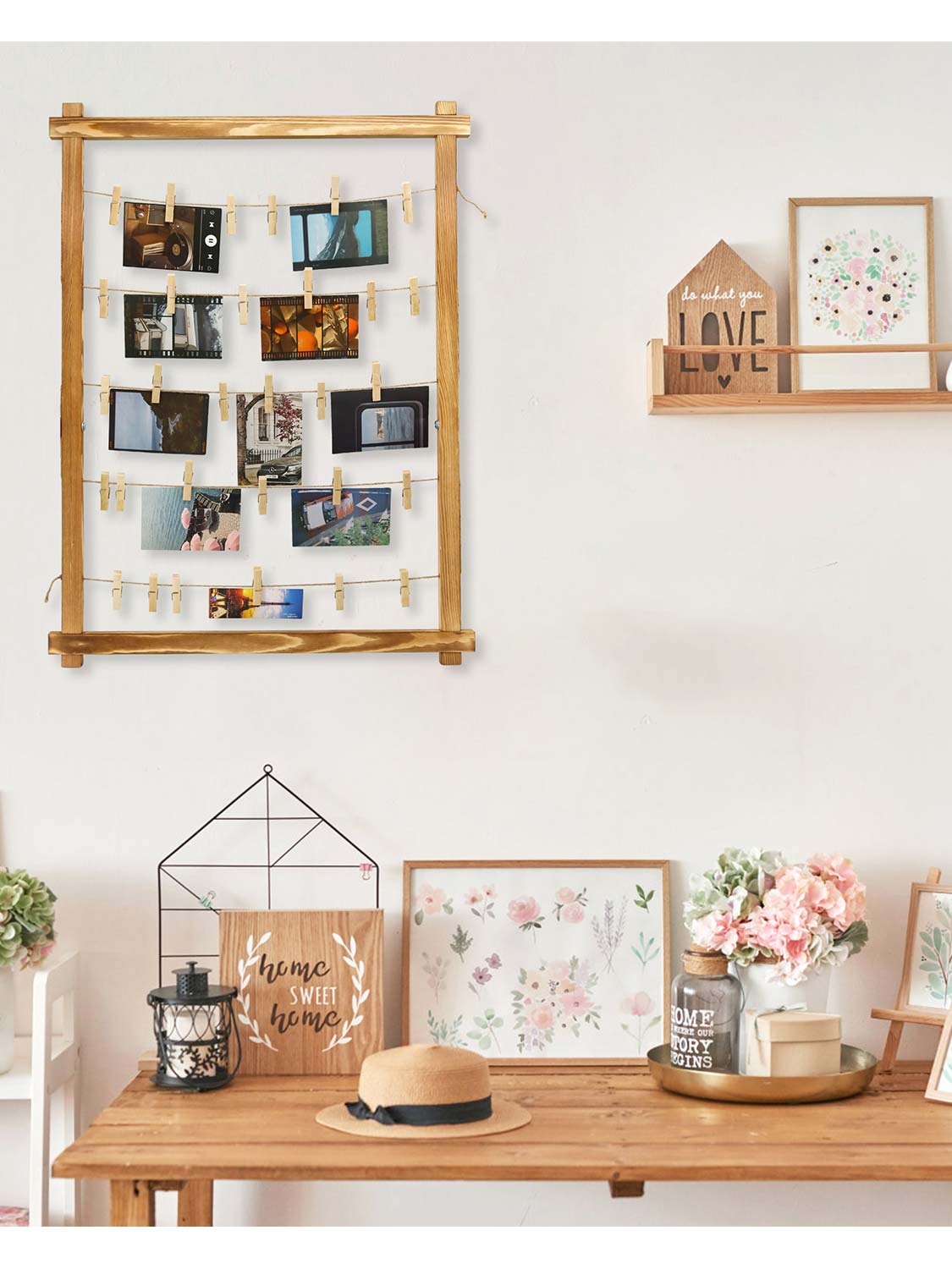 33*25 Freestanding Wood Photo Display Board with Clips - 4 Colors Available