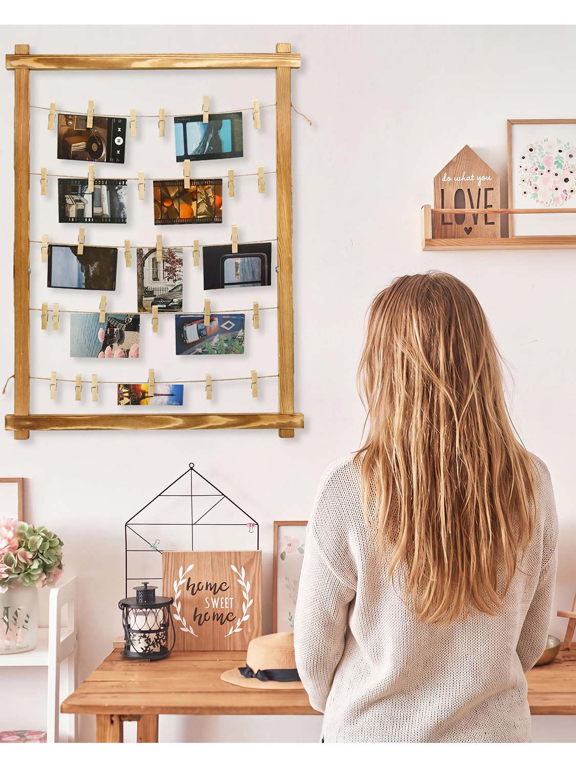 33*25 Freestanding Wood Photo Display Board with Clips - 4 Colors Available