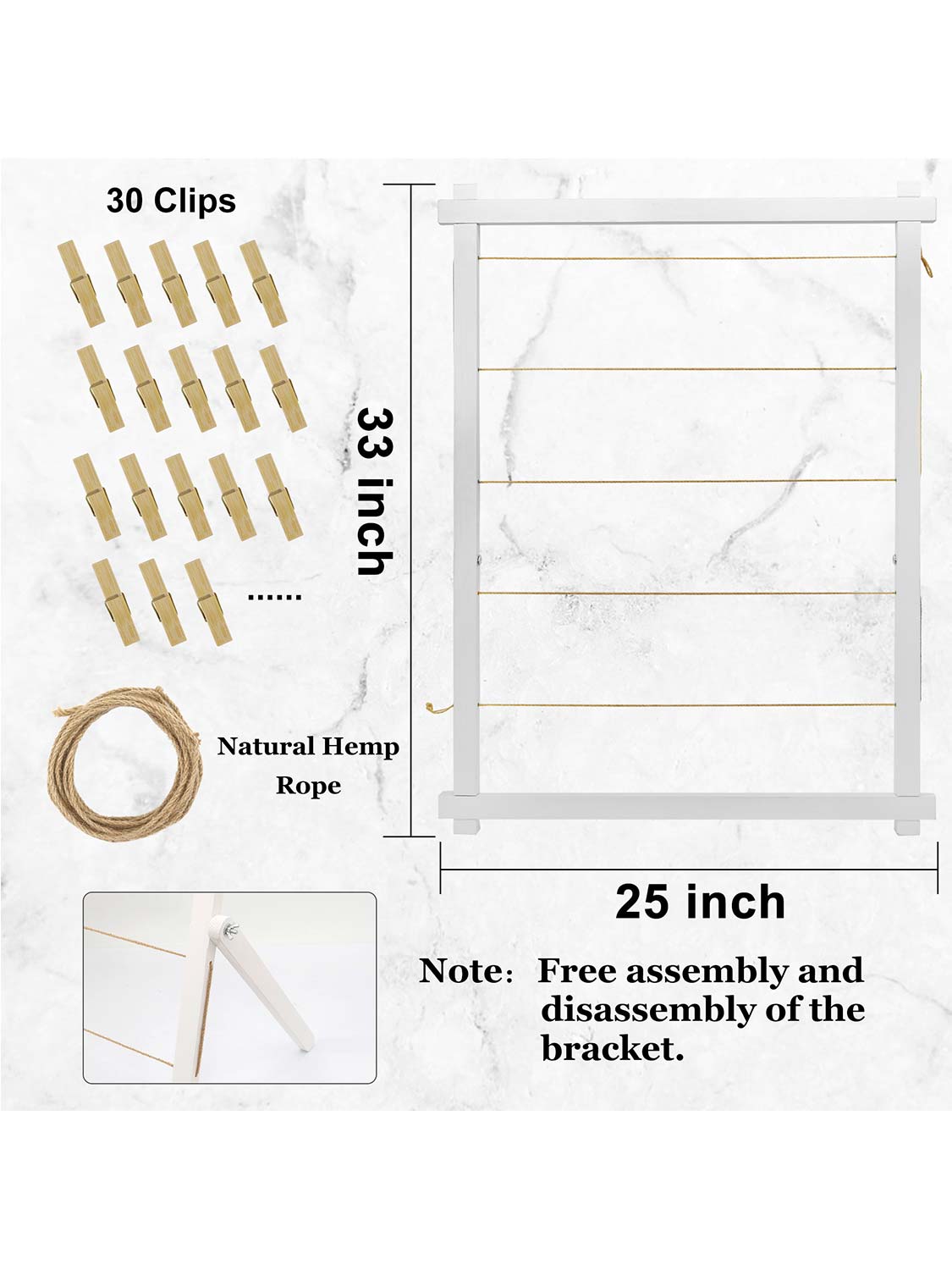 33*25 Freestanding Wood Photo Display Board with Clips - 4 Colors Available