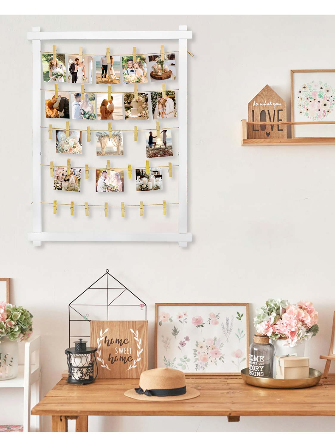33*25 Freestanding Wood Photo Display Board with Clips - 4 Colors Available