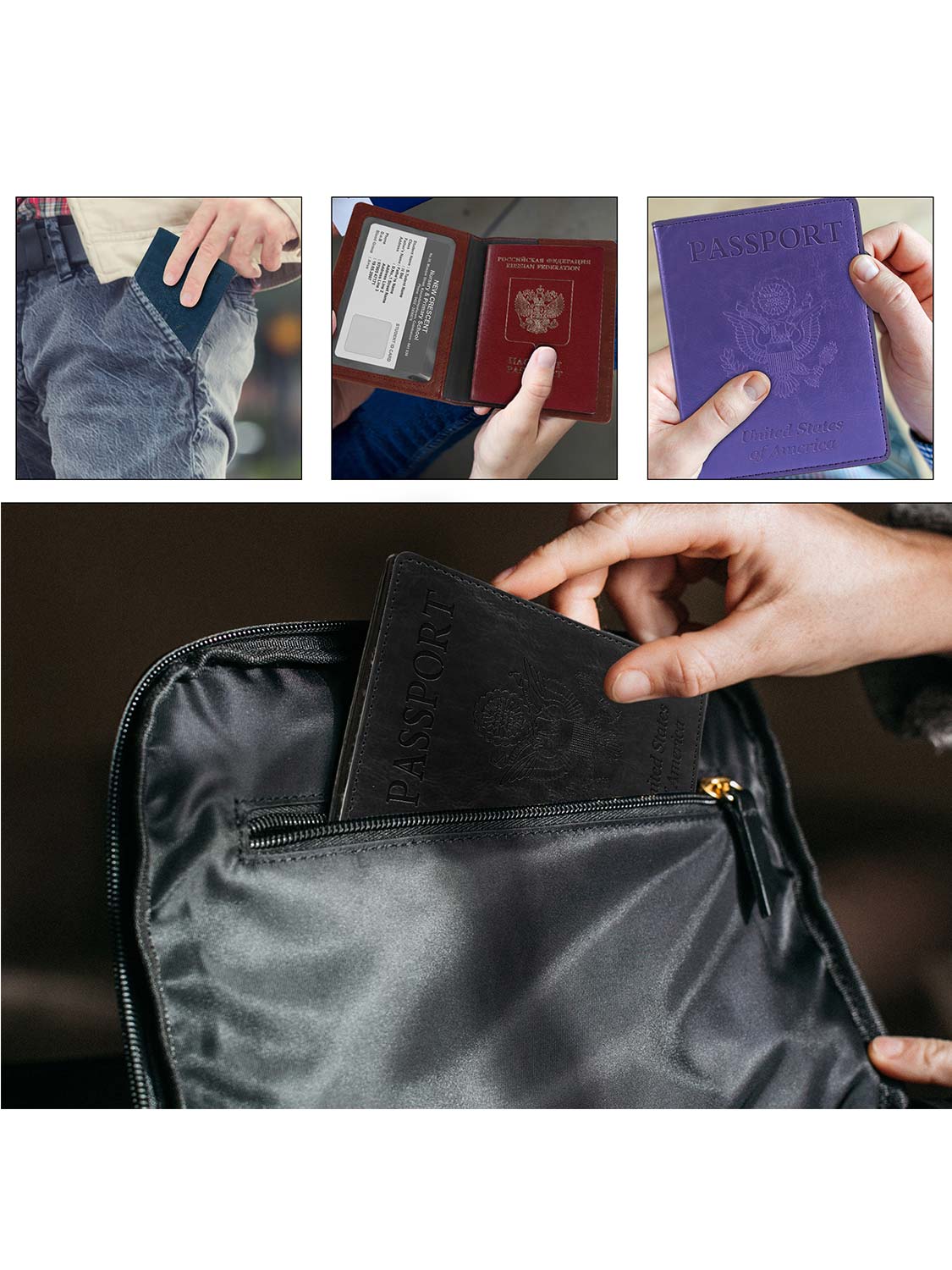 Leather Passport Wallets Cover with Waterproof Vaccine Card Holder - 4 Colors Available