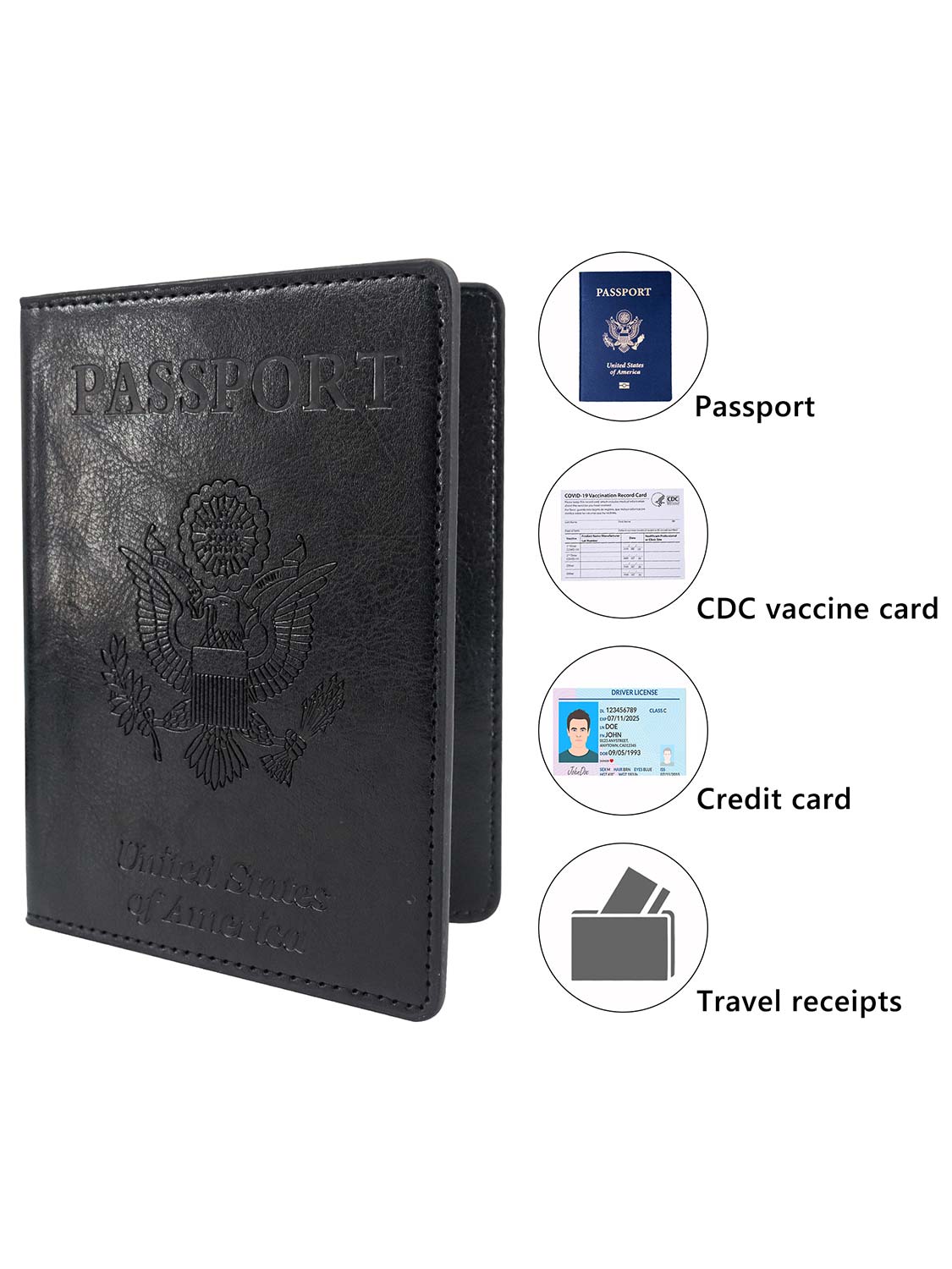 Leather Passport Wallets Cover with Waterproof Vaccine Card Holder - 4 Colors Available