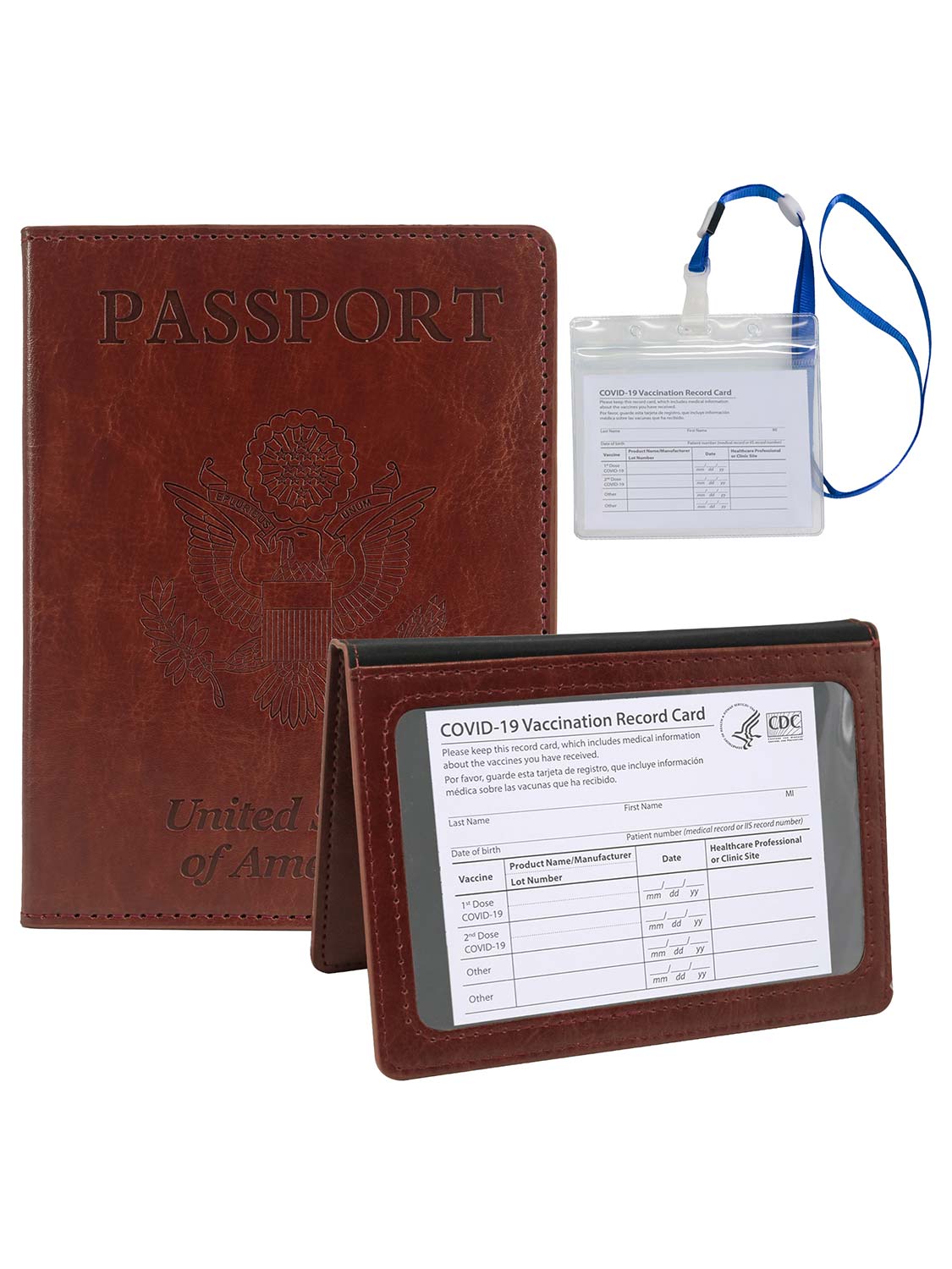 Leather Passport Wallets Cover with Waterproof Vaccine Card Holder - 4 Colors Available