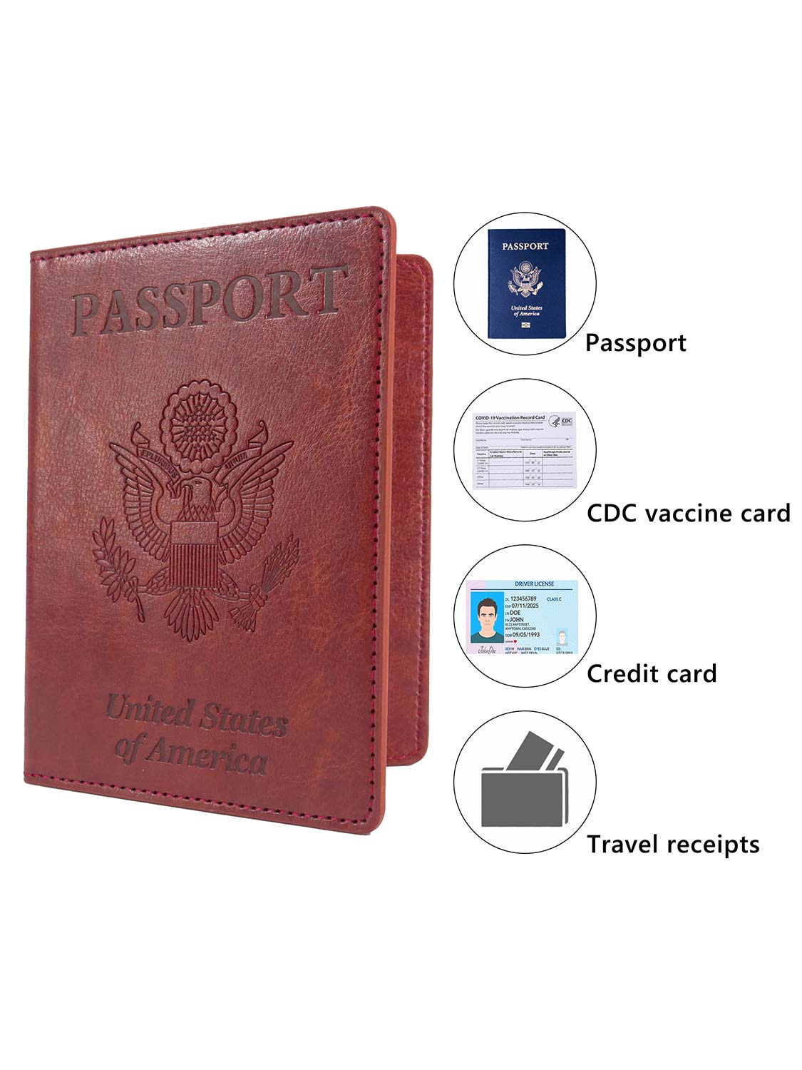 Leather Passport Wallets Cover with Waterproof Vaccine Card Holder - 4 Colors Available