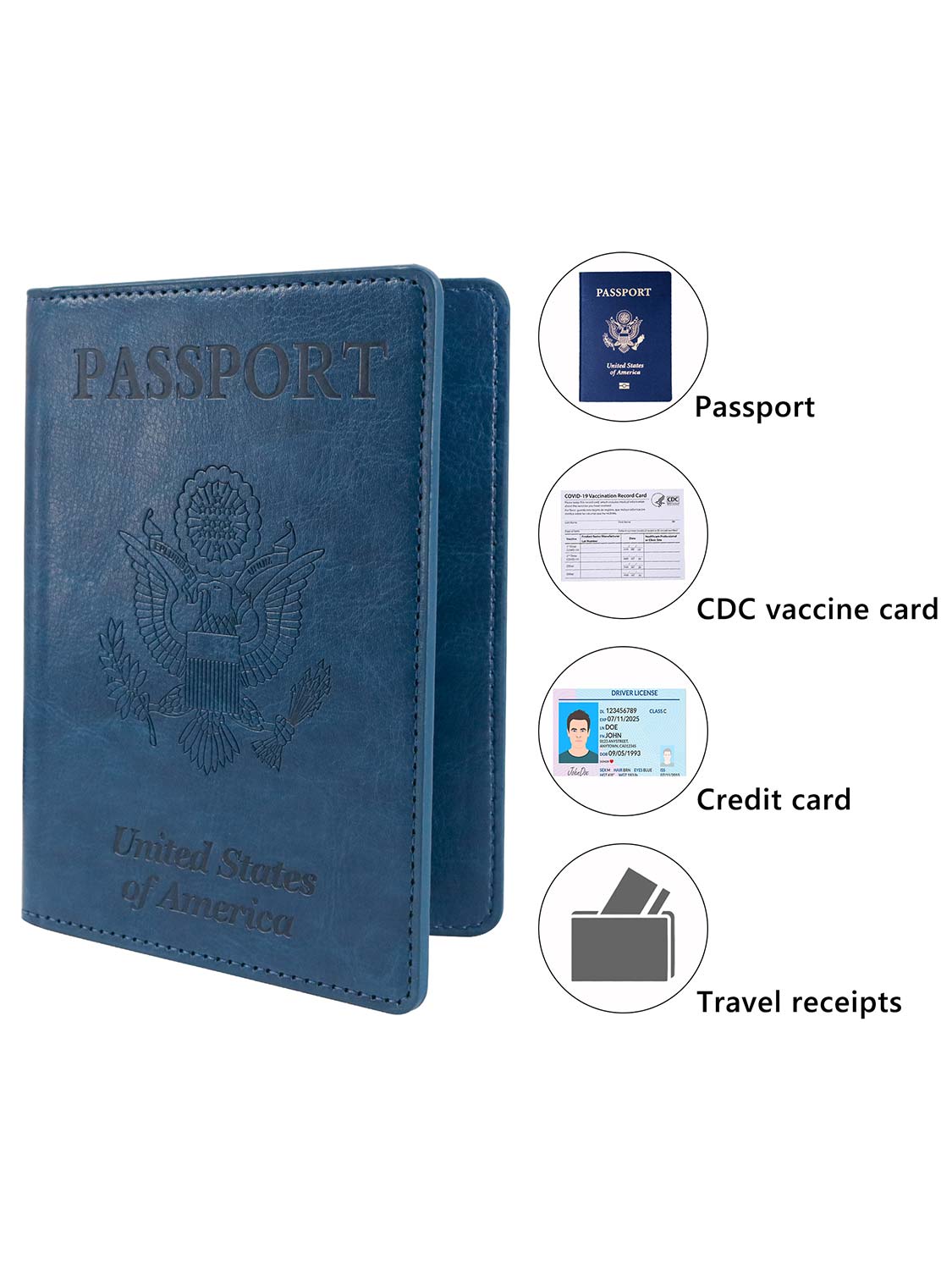 Leather Passport Wallets Cover with Waterproof Vaccine Card Holder - 4 Colors Available