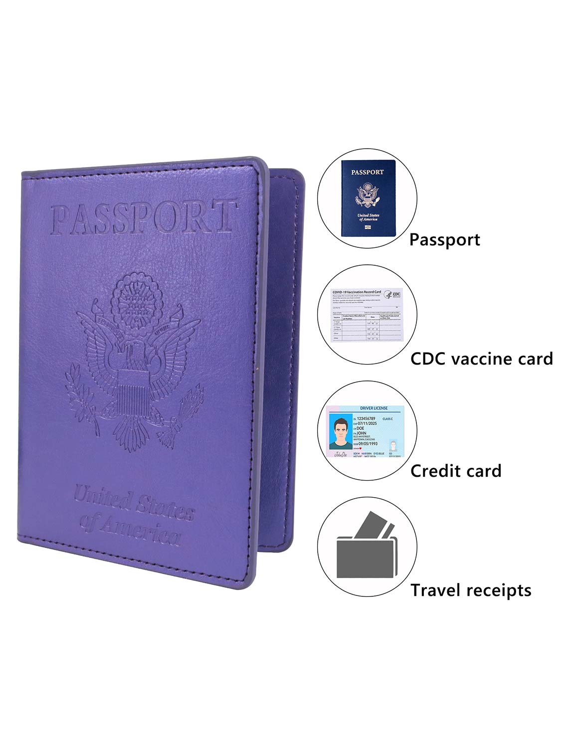 Leather Passport Wallets Cover with Waterproof Vaccine Card Holder - 4 Colors Available