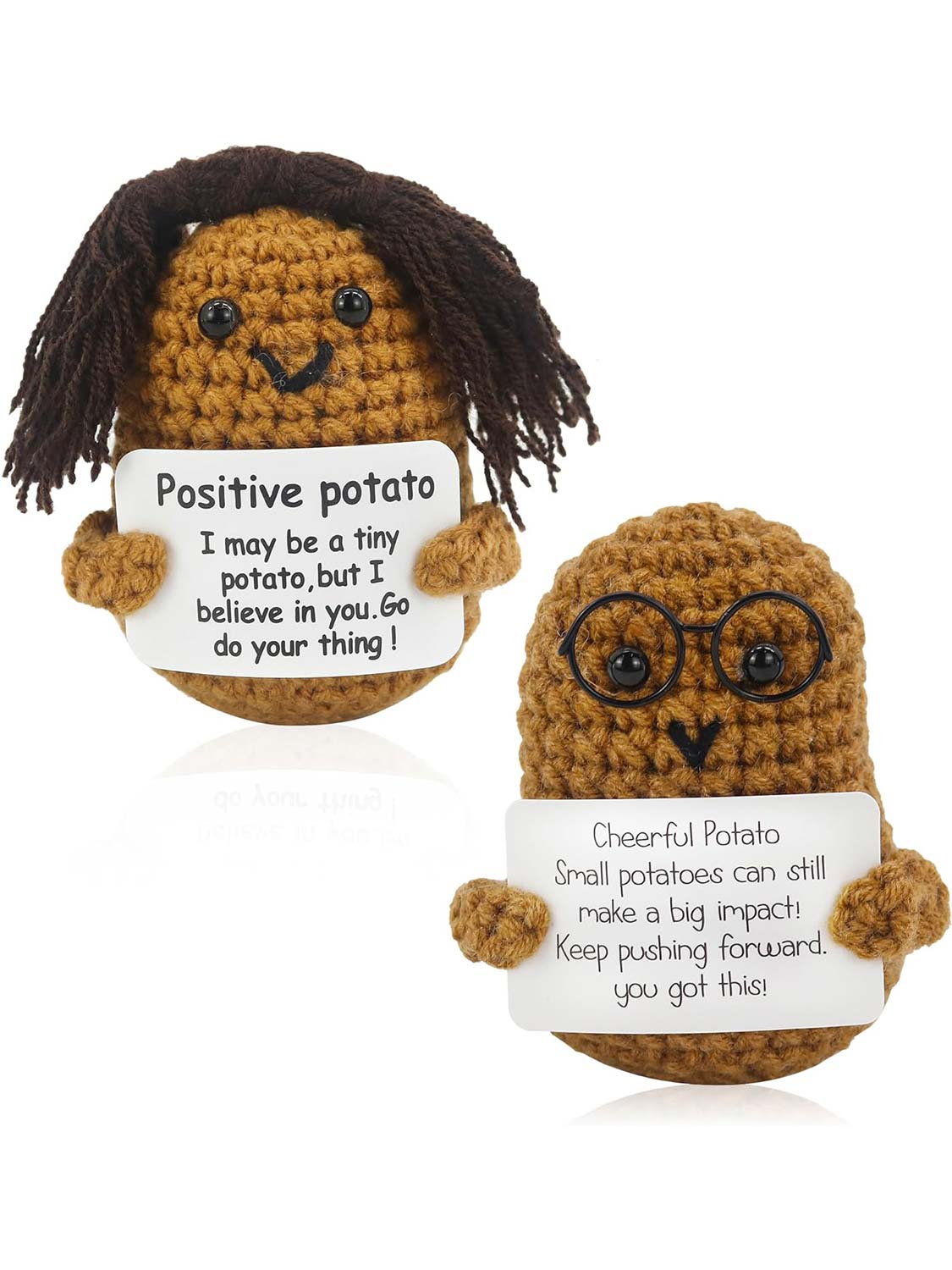 Handmade Wool Mini Crochet Knitted Inspirational Toy with Positive Card - 5 Styles Available