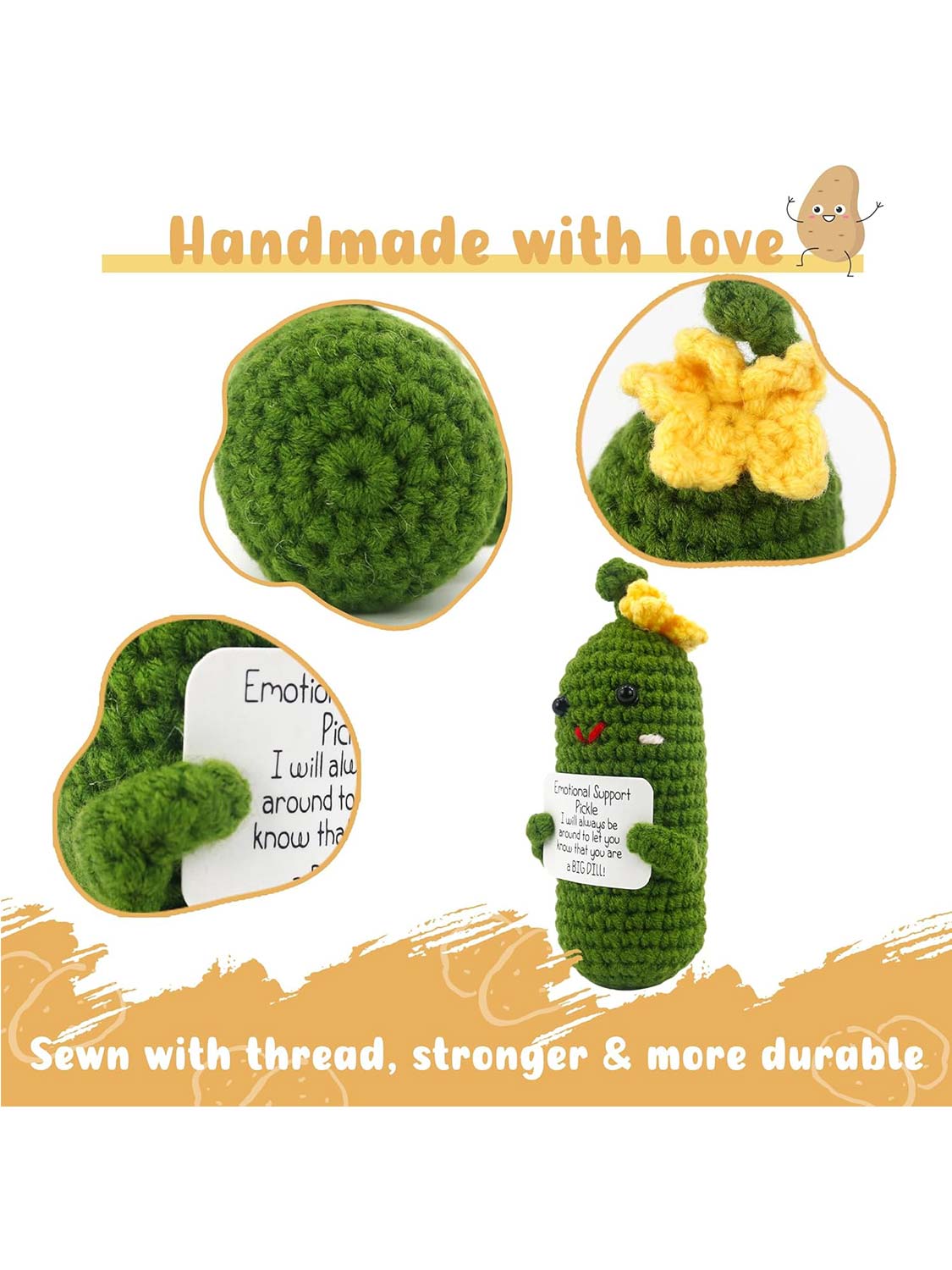 Handmade Wool Mini Crochet Knitted Inspirational Toy with Positive Card - 5 Styles Available