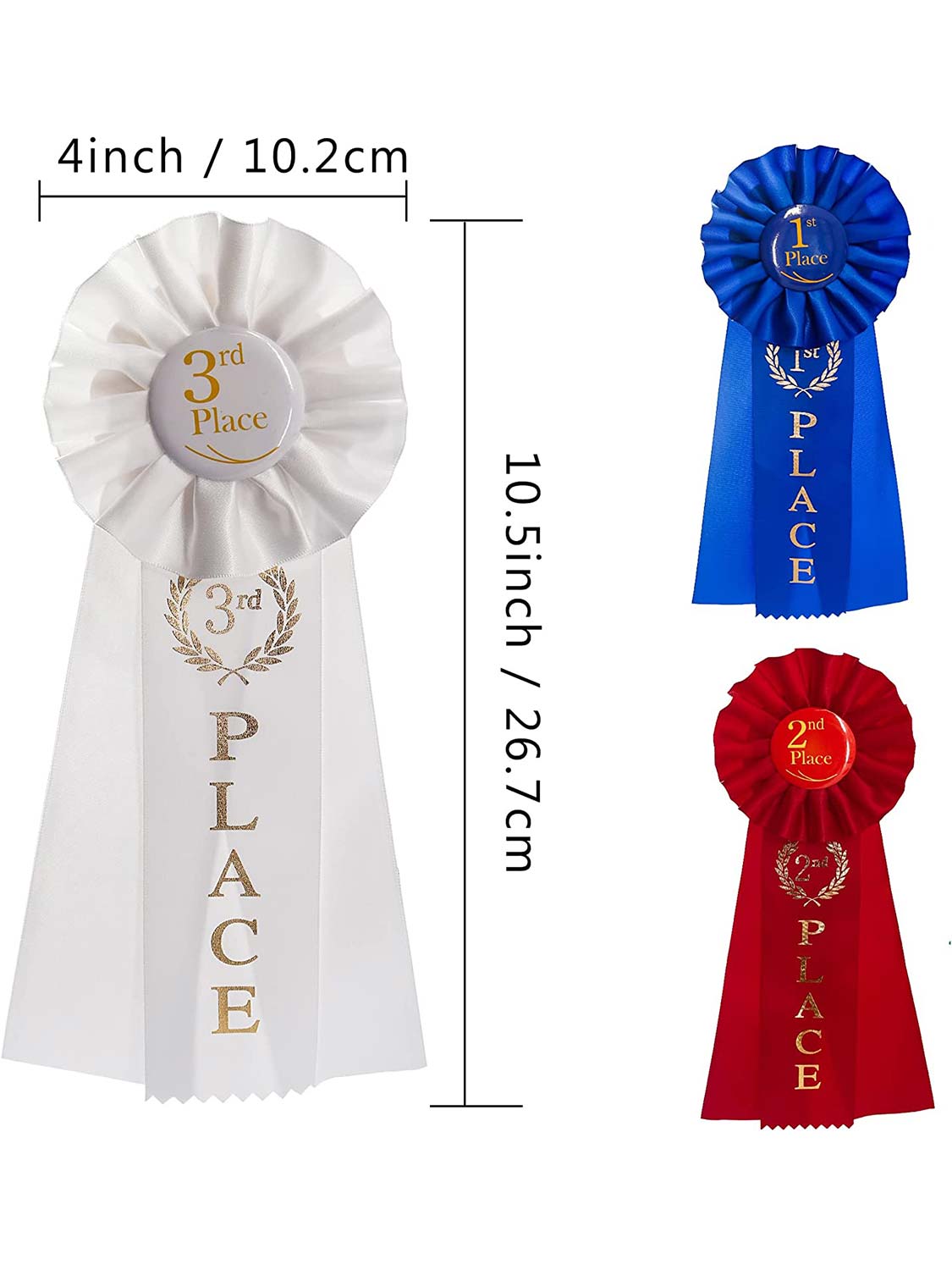 Blue, Red, White Award Ribbons Rosette for Classroom Prizes Winner Grand First Second and Third Place (3 Pieces)