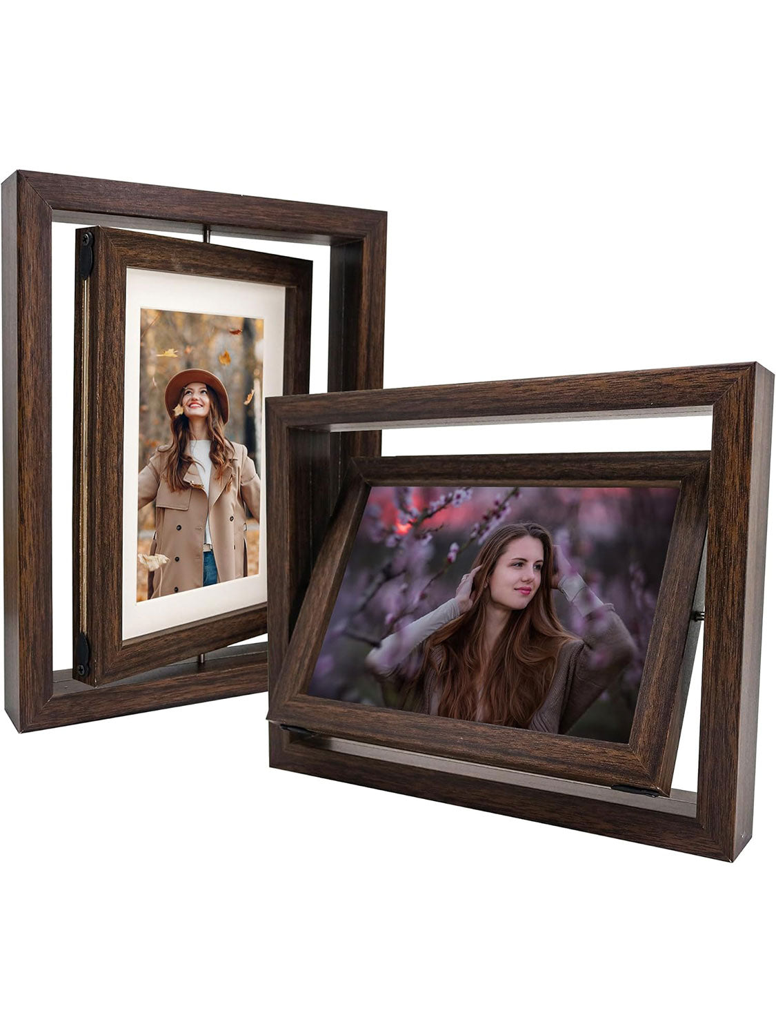 Brown Rotating Floating Double-Sided Glass for Tabletop Display Picture Frame Set of 2