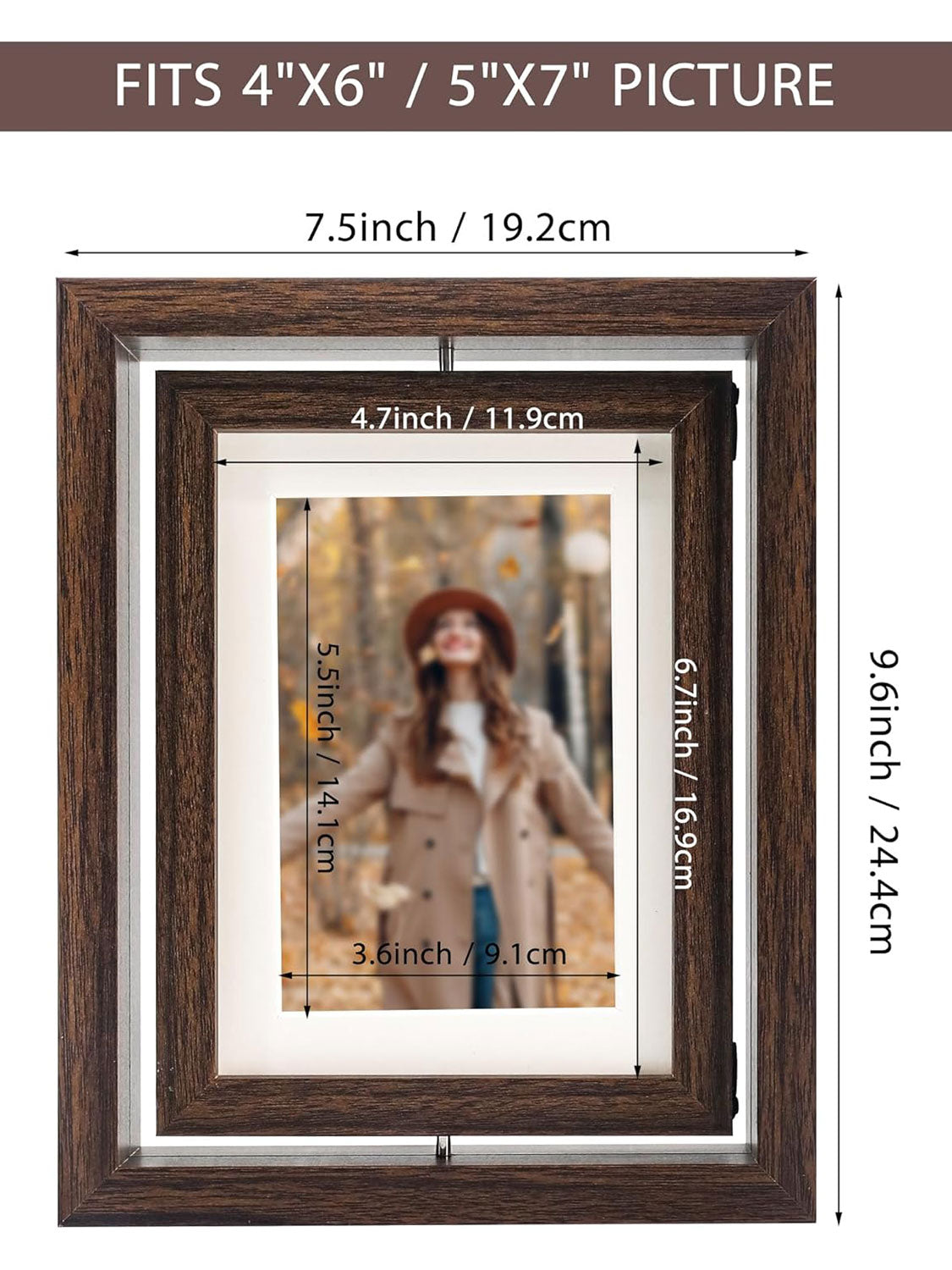 Brown Rotating Floating Double-Sided Glass for Tabletop Display Picture Frame Set of 2