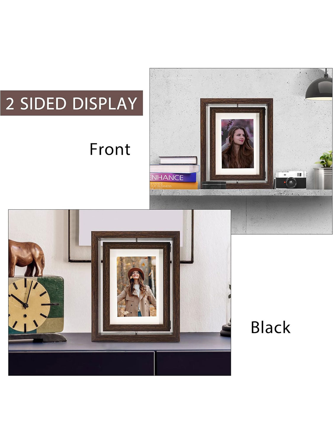 Brown Rotating Floating Double-Sided Glass for Tabletop Display Picture Frame Set of 2