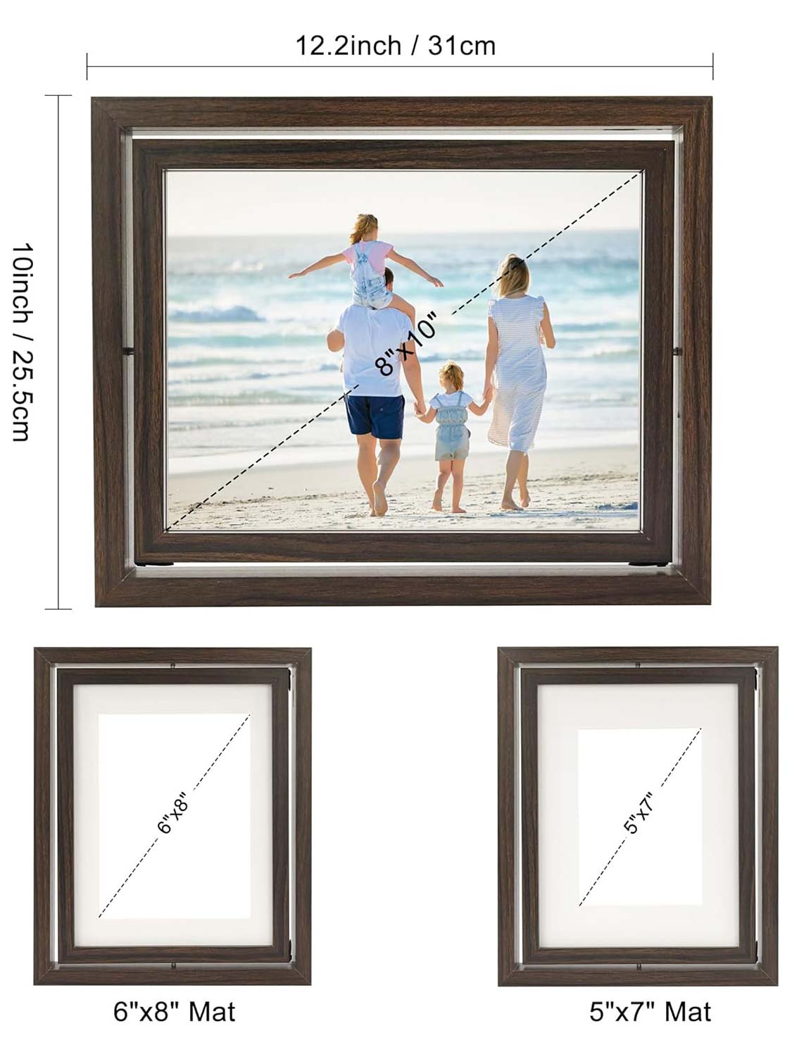 Brown Rotating Floating Double-Sided Glass for Tabletop Display Picture Frame Set of 2