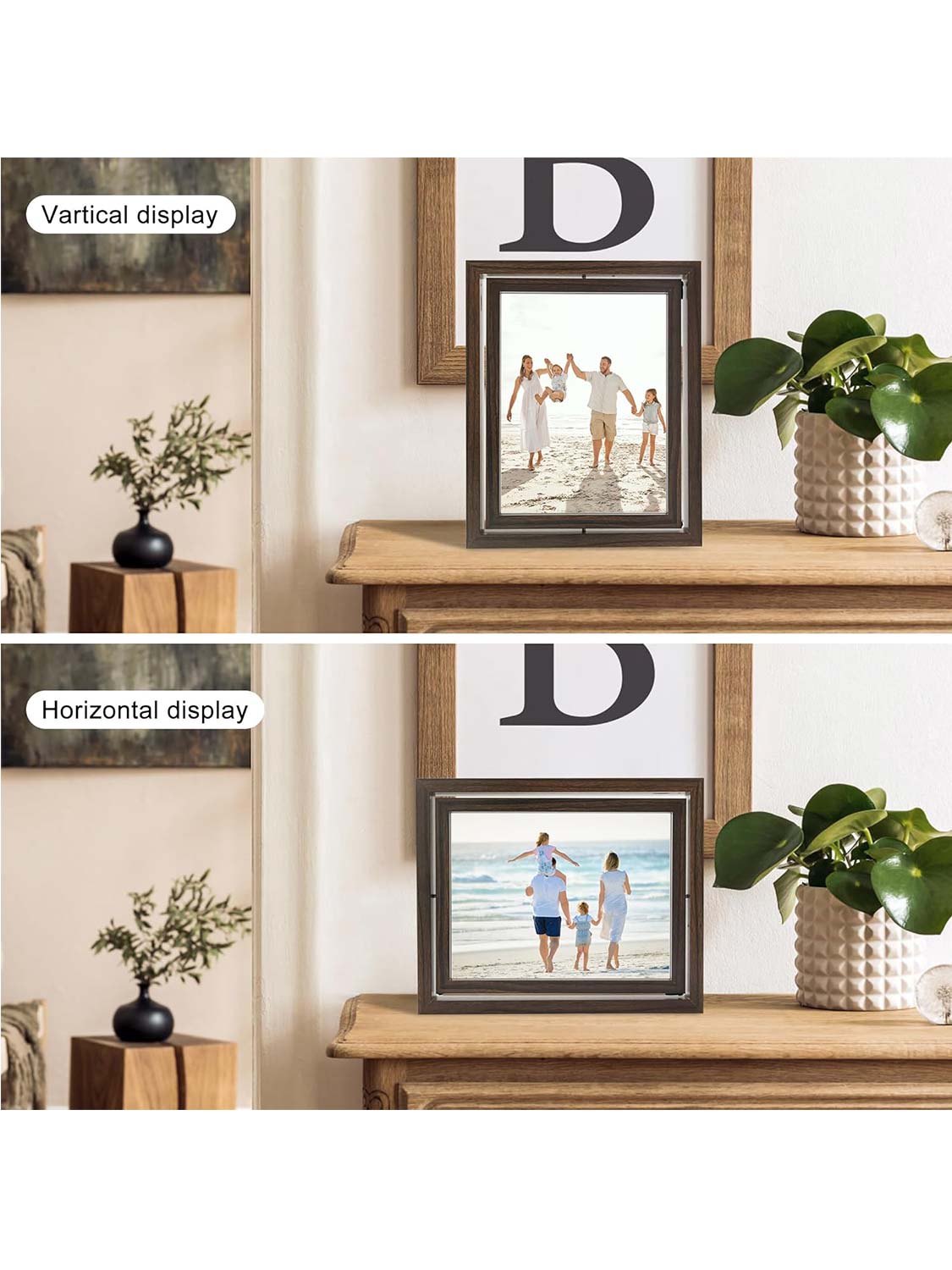 Brown Rotating Floating Double-Sided Glass for Tabletop Display Picture Frame Set of 2