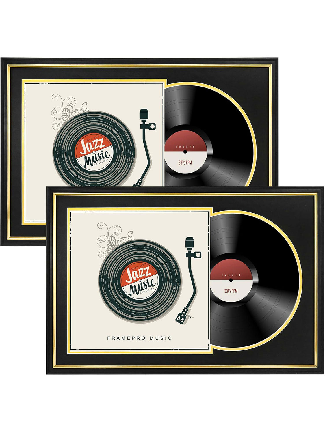 Black Vinyl Record Album Frame with Gold Trim for 12*12 LP Covers