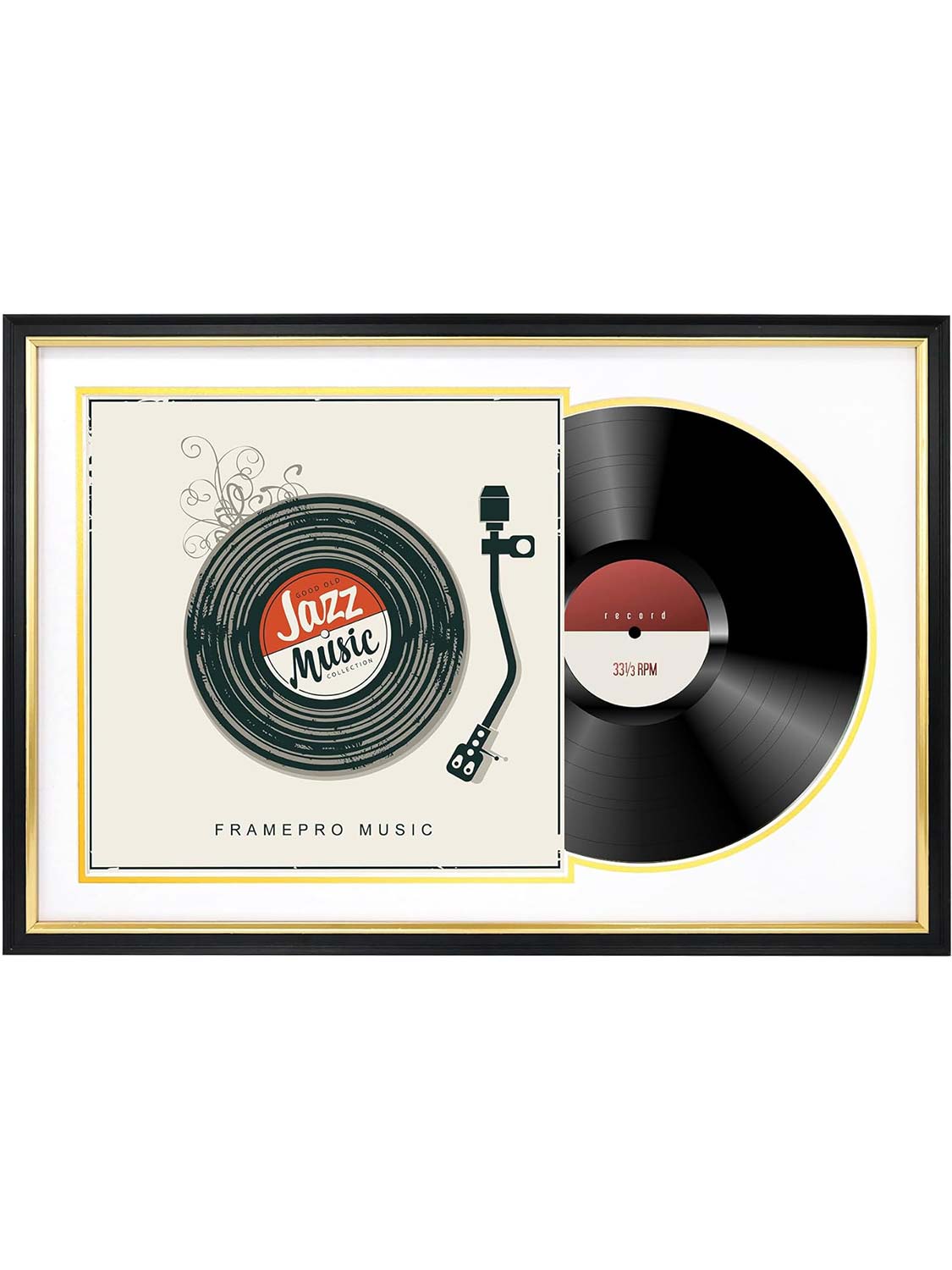 Black Vinyl Record Album Frame with Gold Trim for 12*12 LP Covers - 2 Colors Avialable