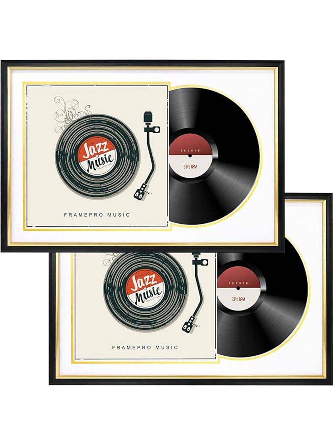 Black Vinyl Record Album Frame with Gold Trim for 12*12 LP Covers - 2 Colors Avialable