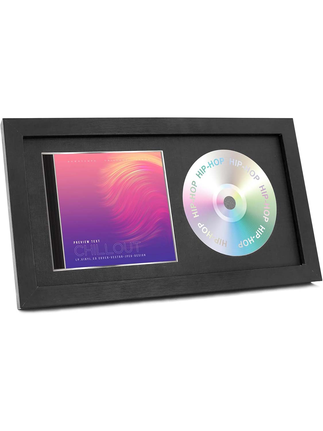 Black Solid Wood Real Glass with EVA Foaming CD Music Display Case Frame for 14.2*7.7 Display Disc and CD Box - 2 Colors Available