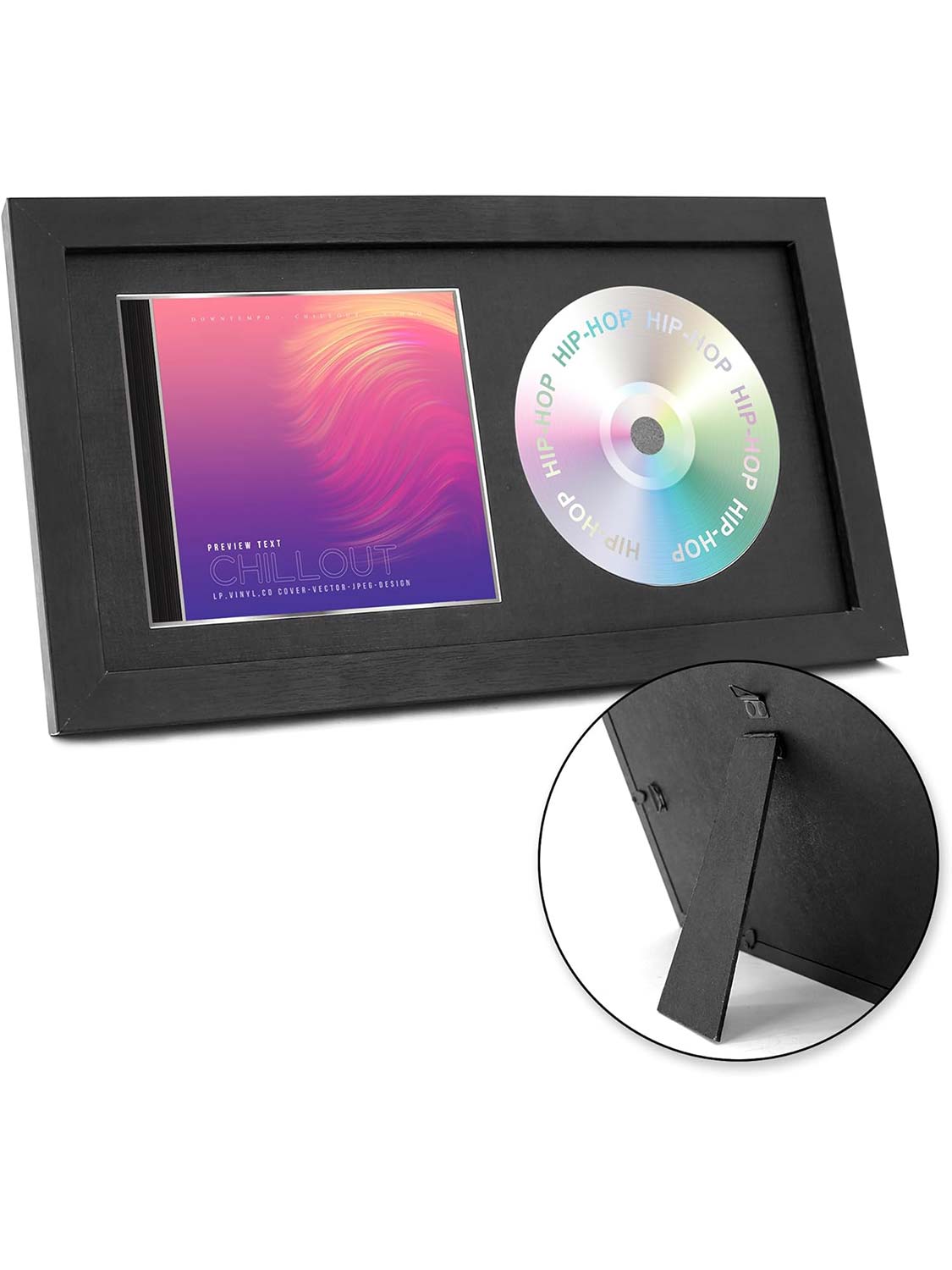 Black Solid Wood Real Glass with EVA Foaming CD Music Display Case Frame for 14.2*7.7 Display Disc and CD Box - 2 Colors Available