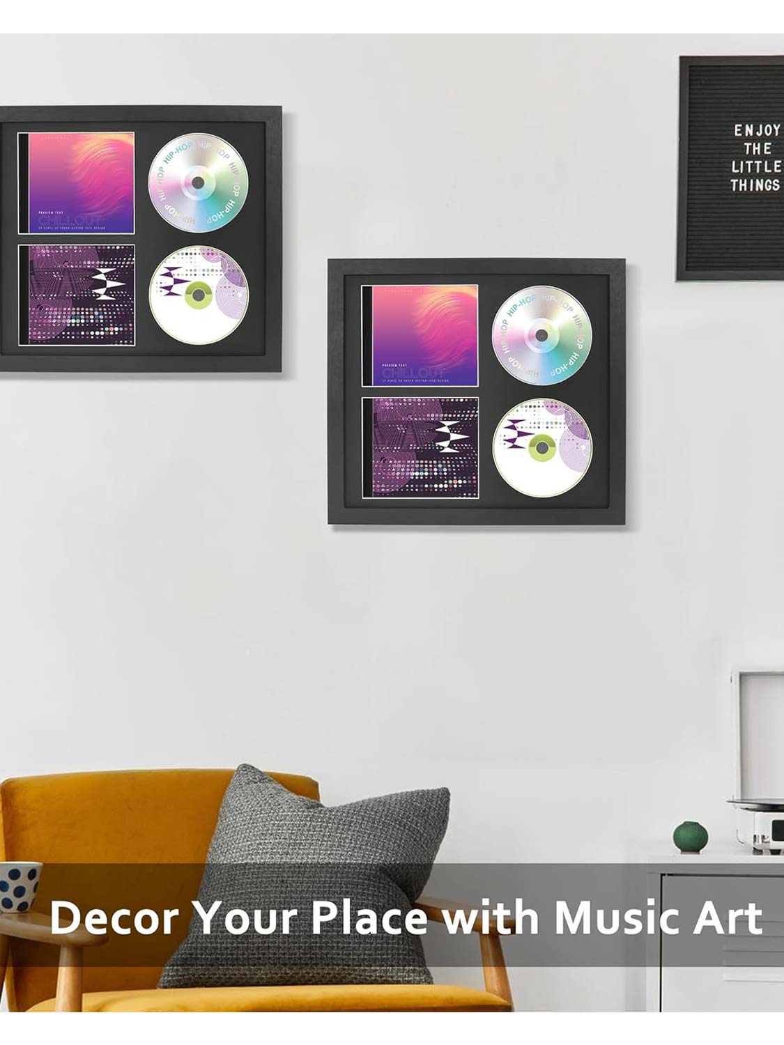 Double Black 14.2*12.8 Signed Record Discs Holder with Real Glass CD Display Frame Case - 2 Colors Available