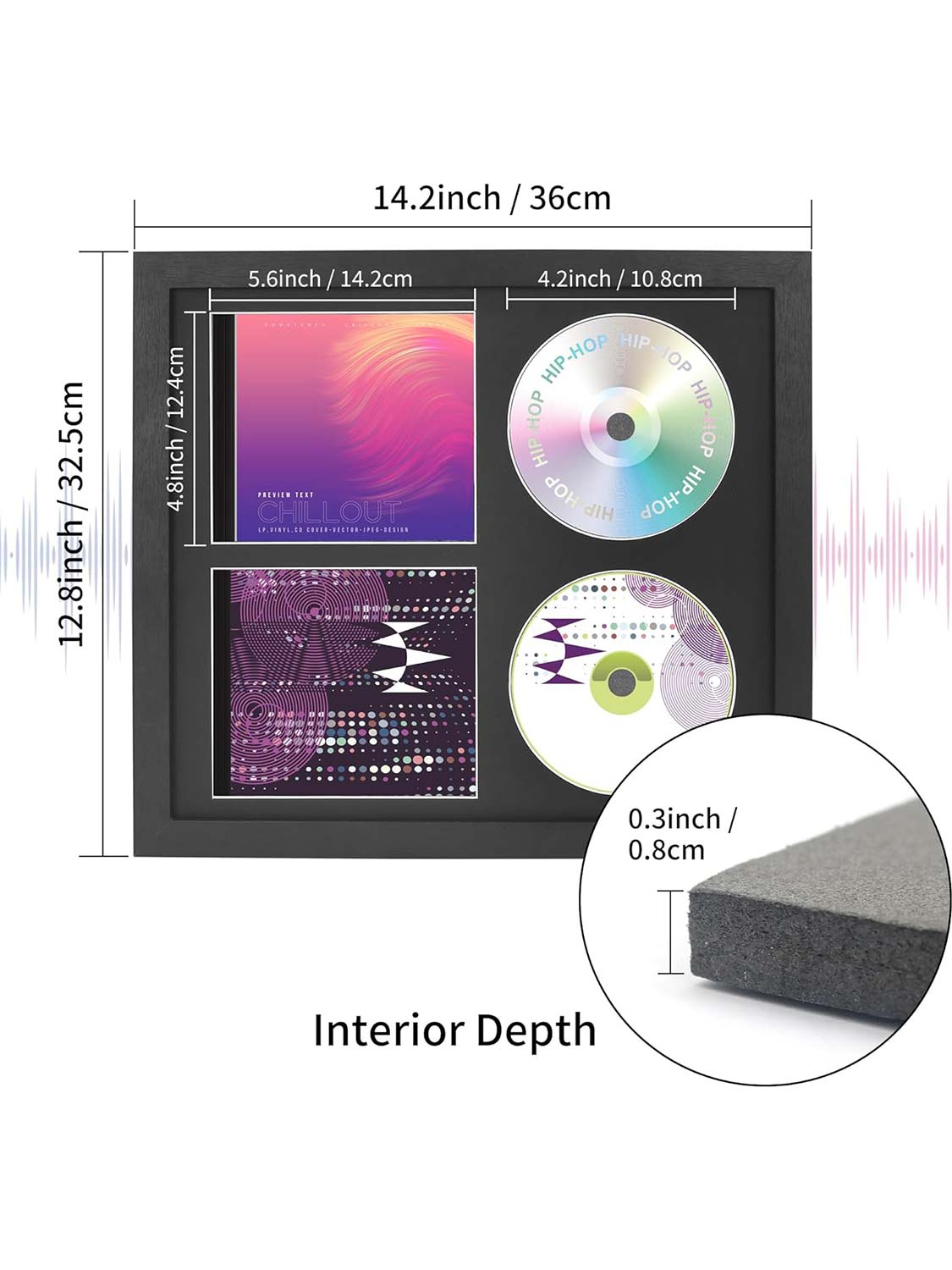Double Black 14.2*12.8 Signed Record Discs Holder with Real Glass CD Display Frame Case - 2 Colors Available