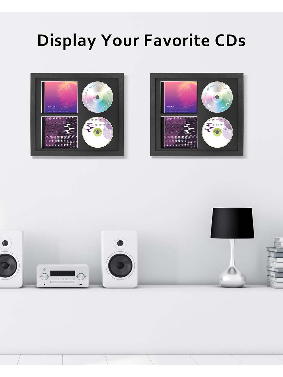 Double Black 14.2*12.8 Signed Record Discs Holder with Real Glass CD Display Frame Case - 2 Colors Available