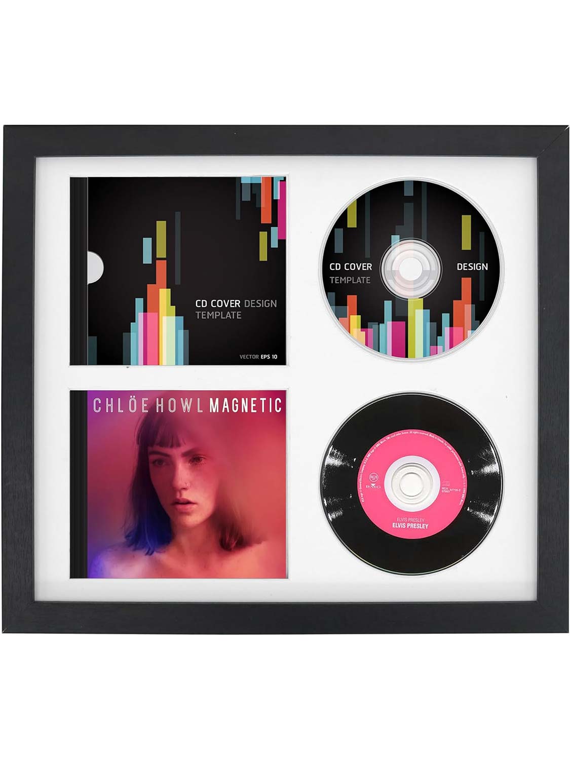 Double Black 14.2*12.8 Signed Record Discs Holder with Real Glass CD Display Frame Case - 2 Colors Available