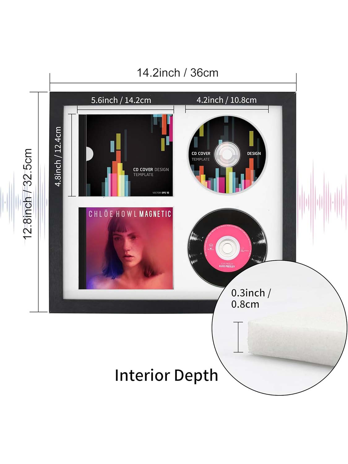 Double Black 14.2*12.8 Signed Record Discs Holder with Real Glass CD Display Frame Case - 2 Colors Available