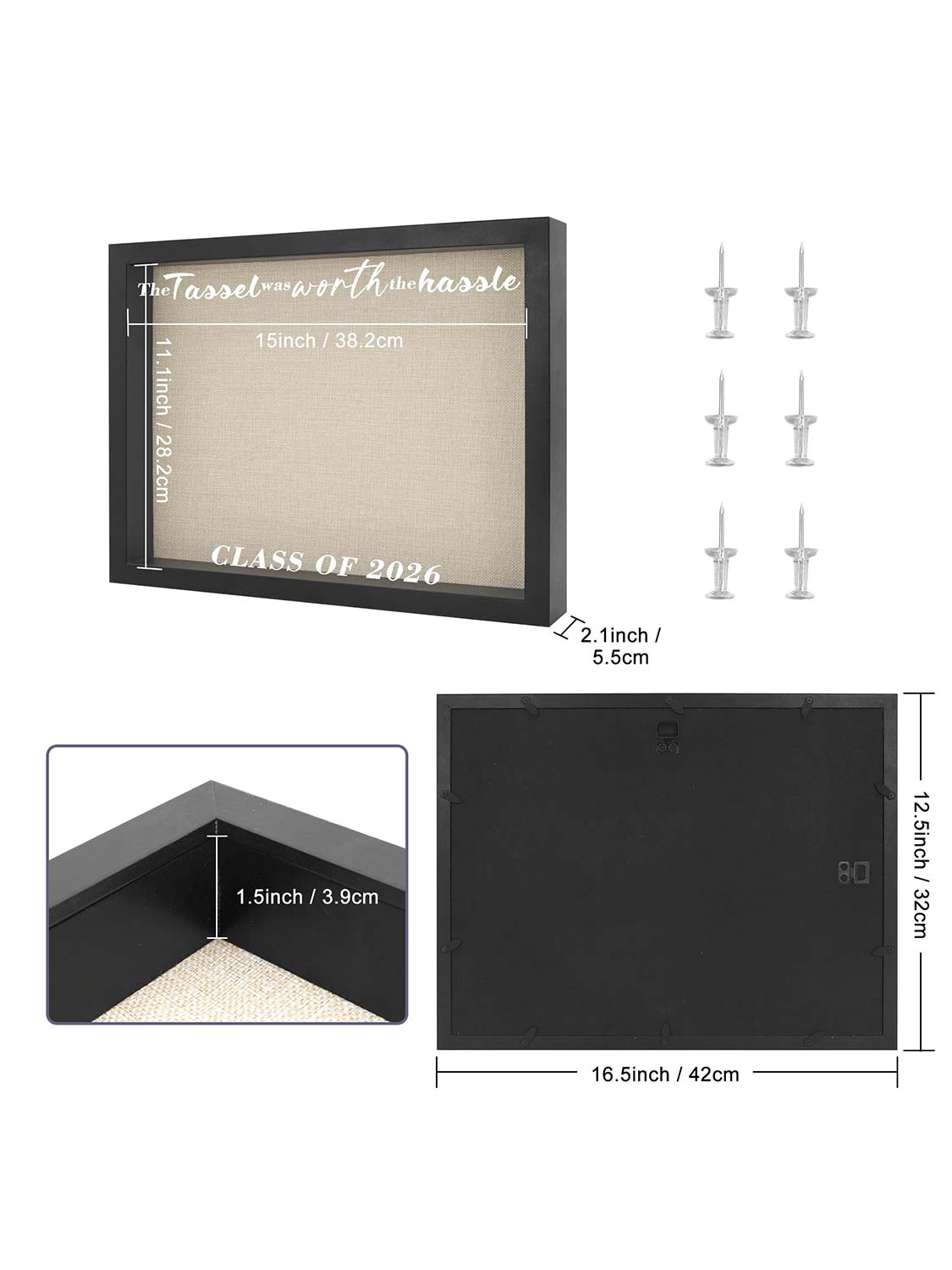 12.5*16.5 Class of 2026 Graduation Cap Shadow Box with Stick Pins
