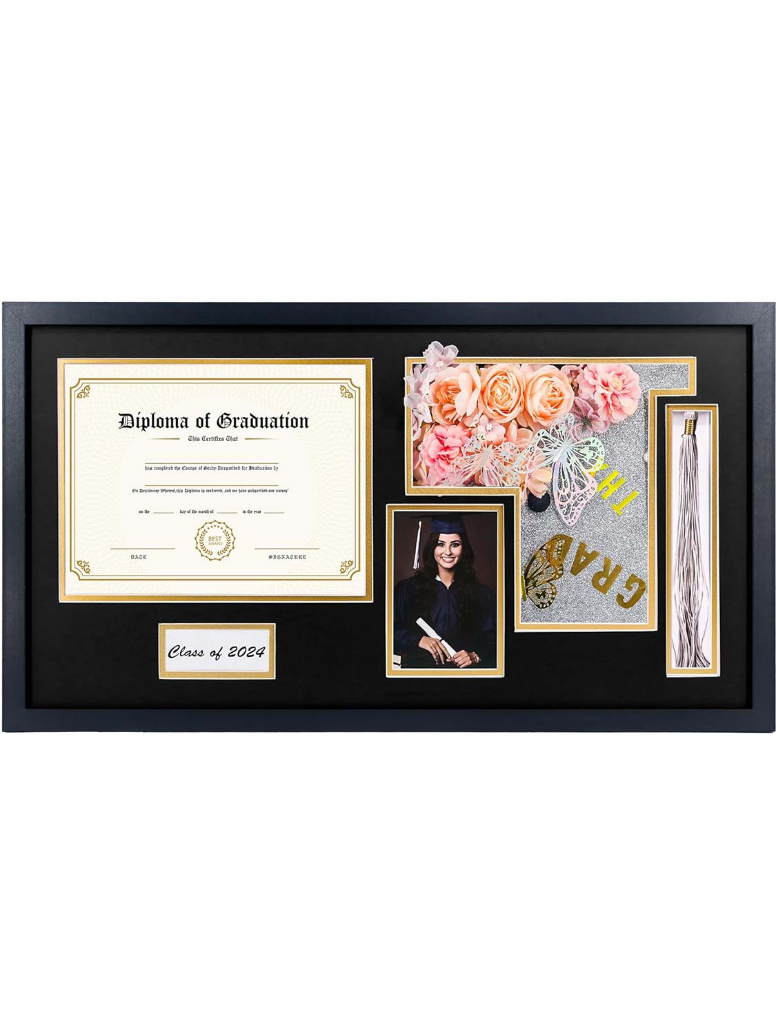 Shadow Box Frame Wood Display Case for Diploma & Photo & Graduation Cap & Tassel Holder - 3 Colors Available