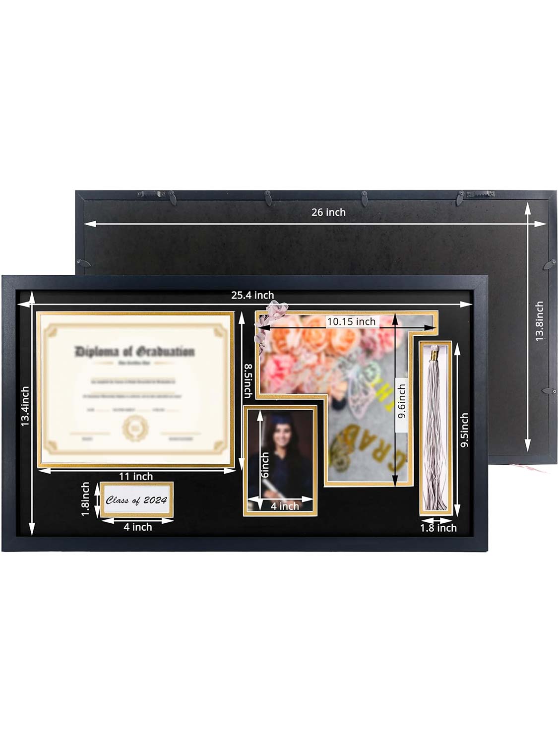 Shadow Box Frame Wood Display Case for Diploma & Photo & Graduation Cap & Tassel Holder - 3 Colors Available