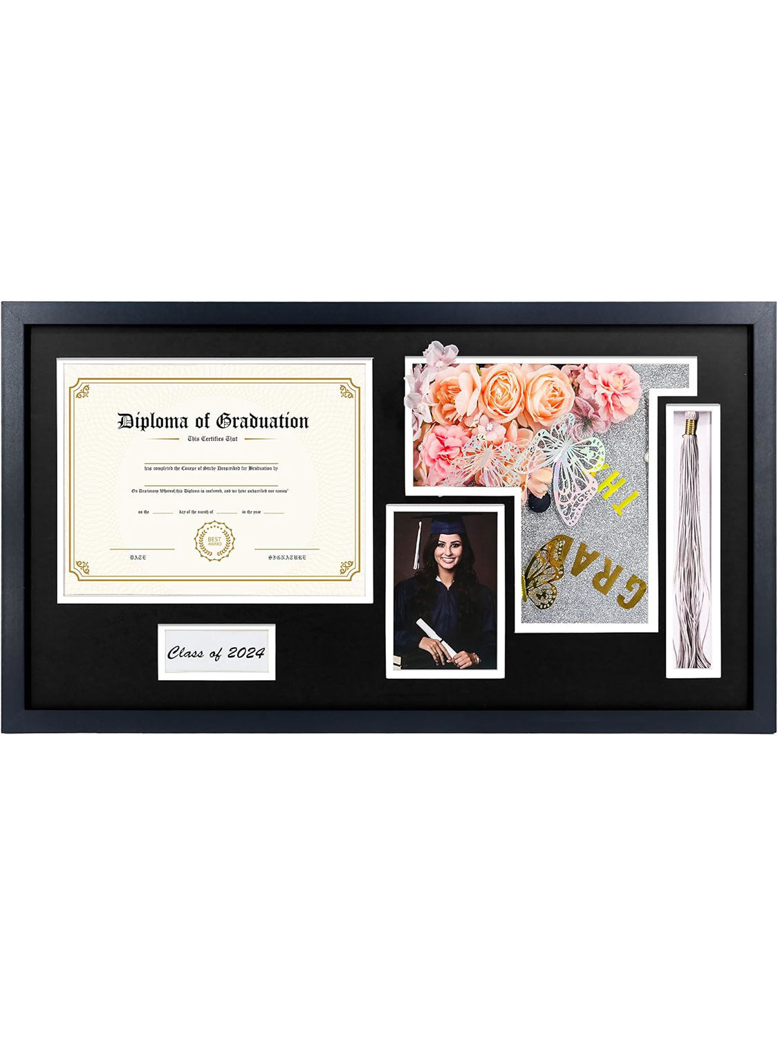 Shadow Box Frame Wood Display Case for Diploma & Photo & Graduation Cap & Tassel Holder - 3 Colors Available