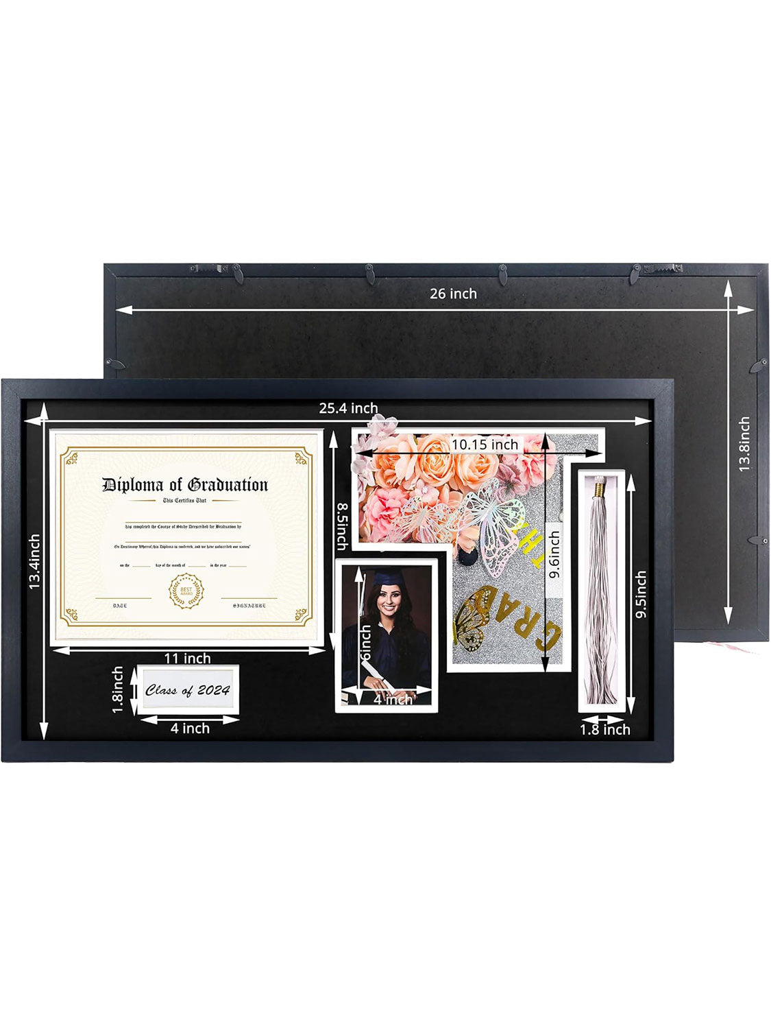 Shadow Box Frame Wood Display Case for Diploma & Photo & Graduation Cap & Tassel Holder - 3 Colors Available