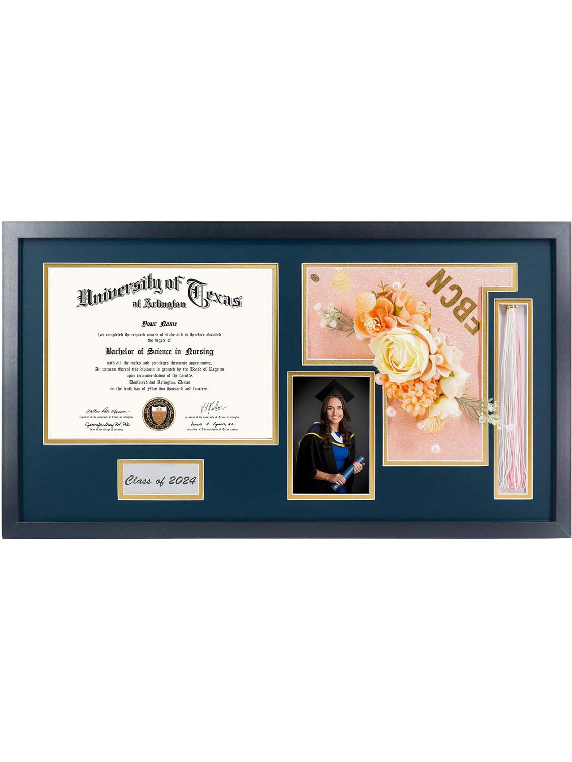 Shadow Box Frame Wood Display Case for Diploma & Photo & Graduation Cap & Tassel Holder - 3 Colors Available