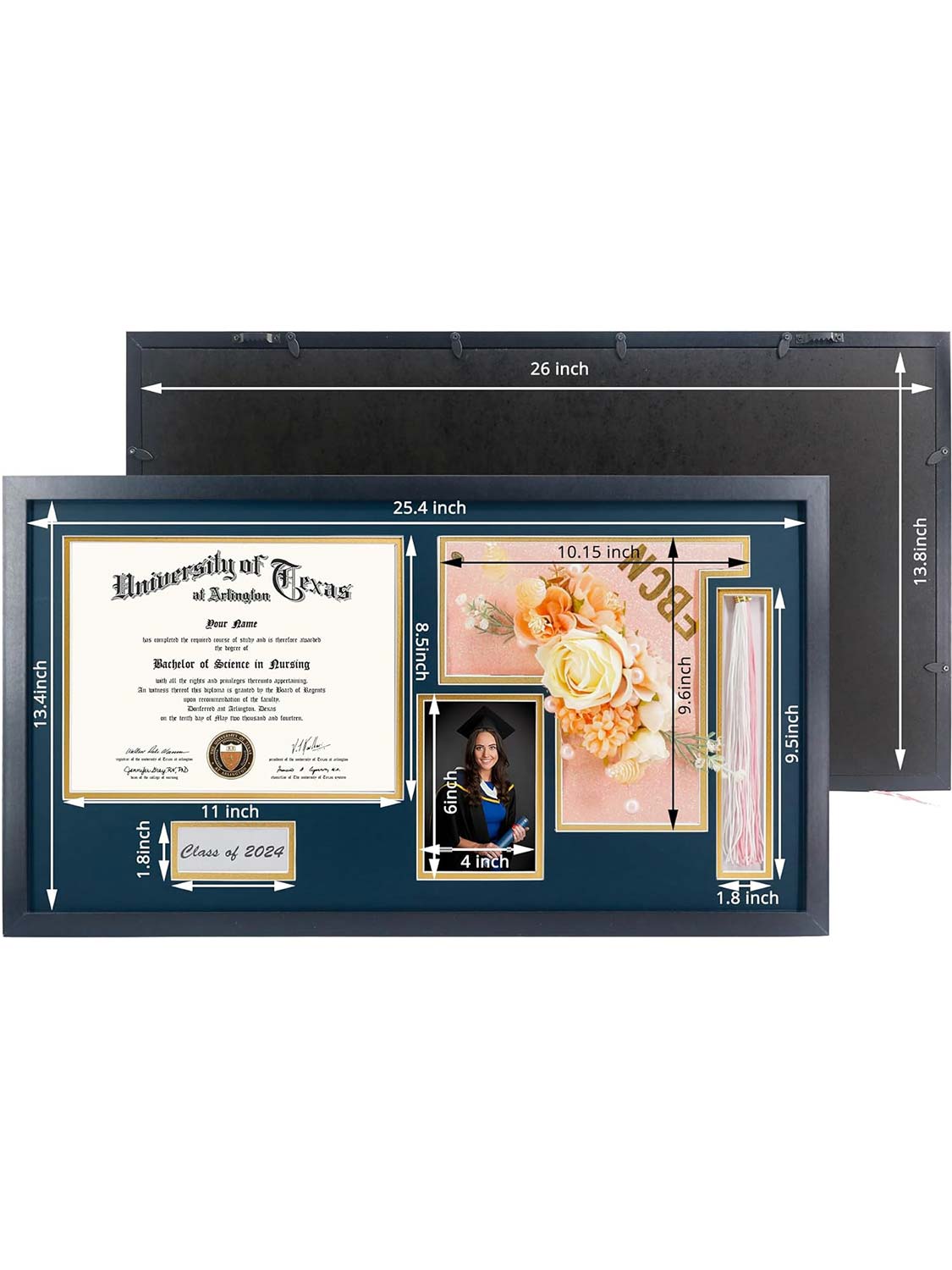 Shadow Box Frame Wood Display Case for Diploma & Photo & Graduation Cap & Tassel Holder - 3 Colors Available