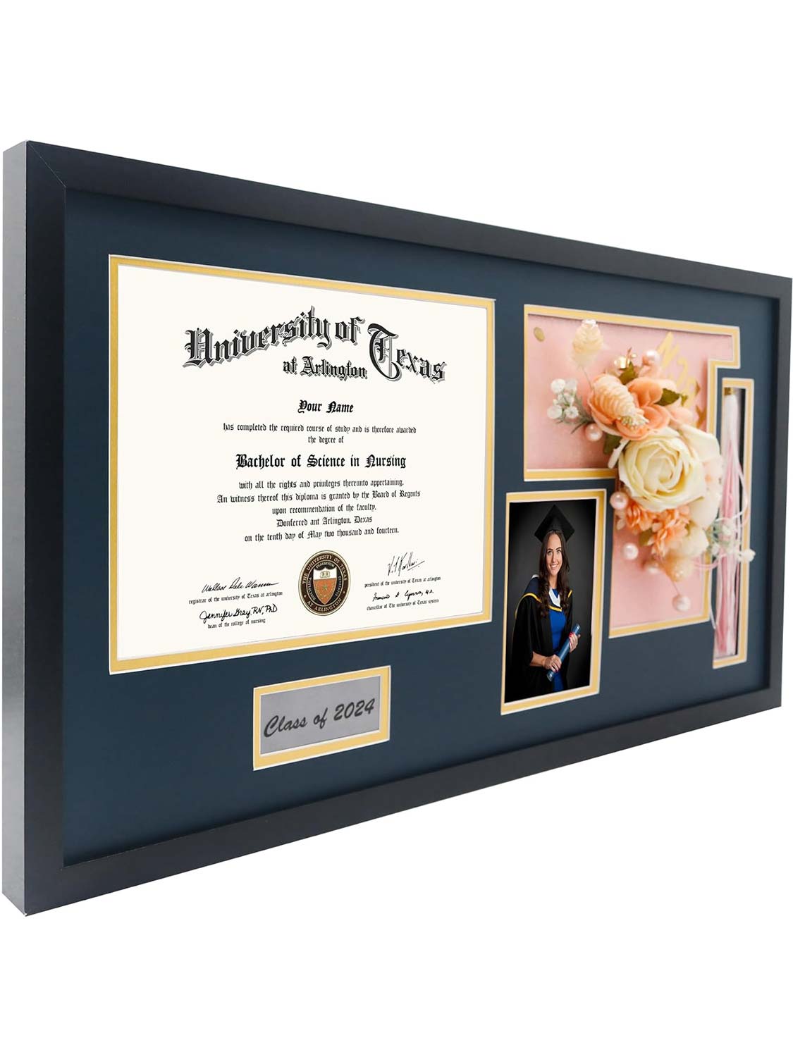 Shadow Box Frame Wood Display Case for Diploma & Photo & Graduation Cap & Tassel Holder - 3 Colors Available