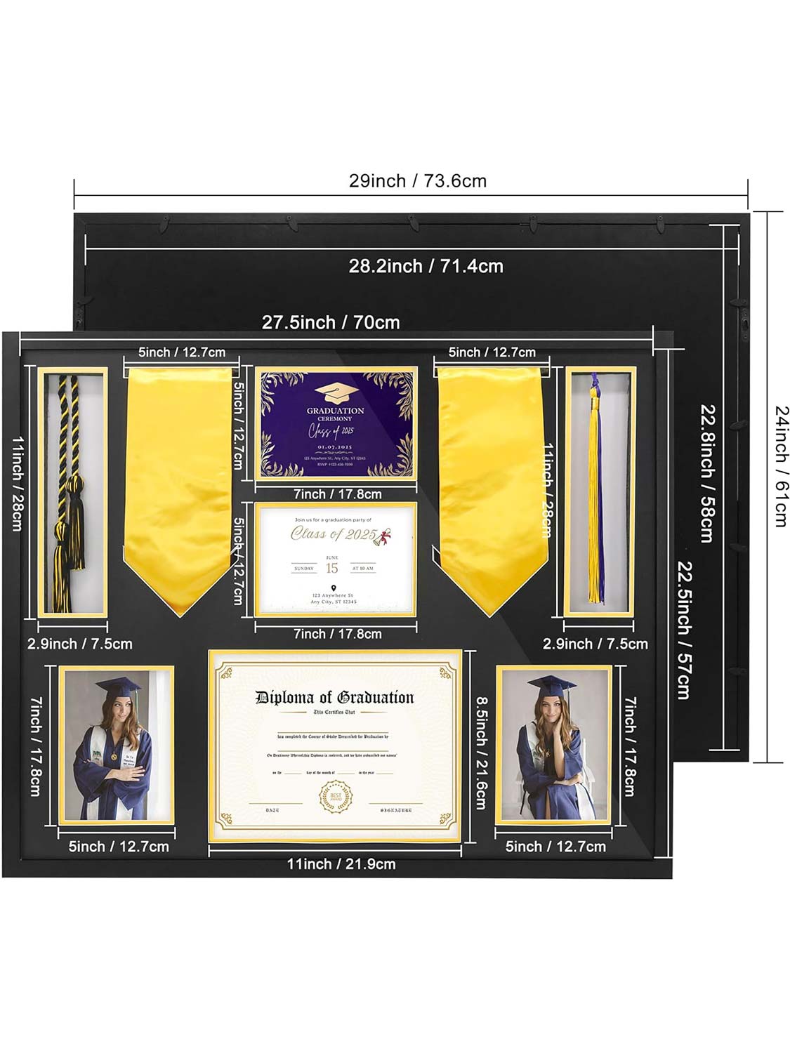 24*27 Graduation Shadow Box Frame for 8.5*11 Diploma, Tassel, Stole, Medal & 5*7 Photo