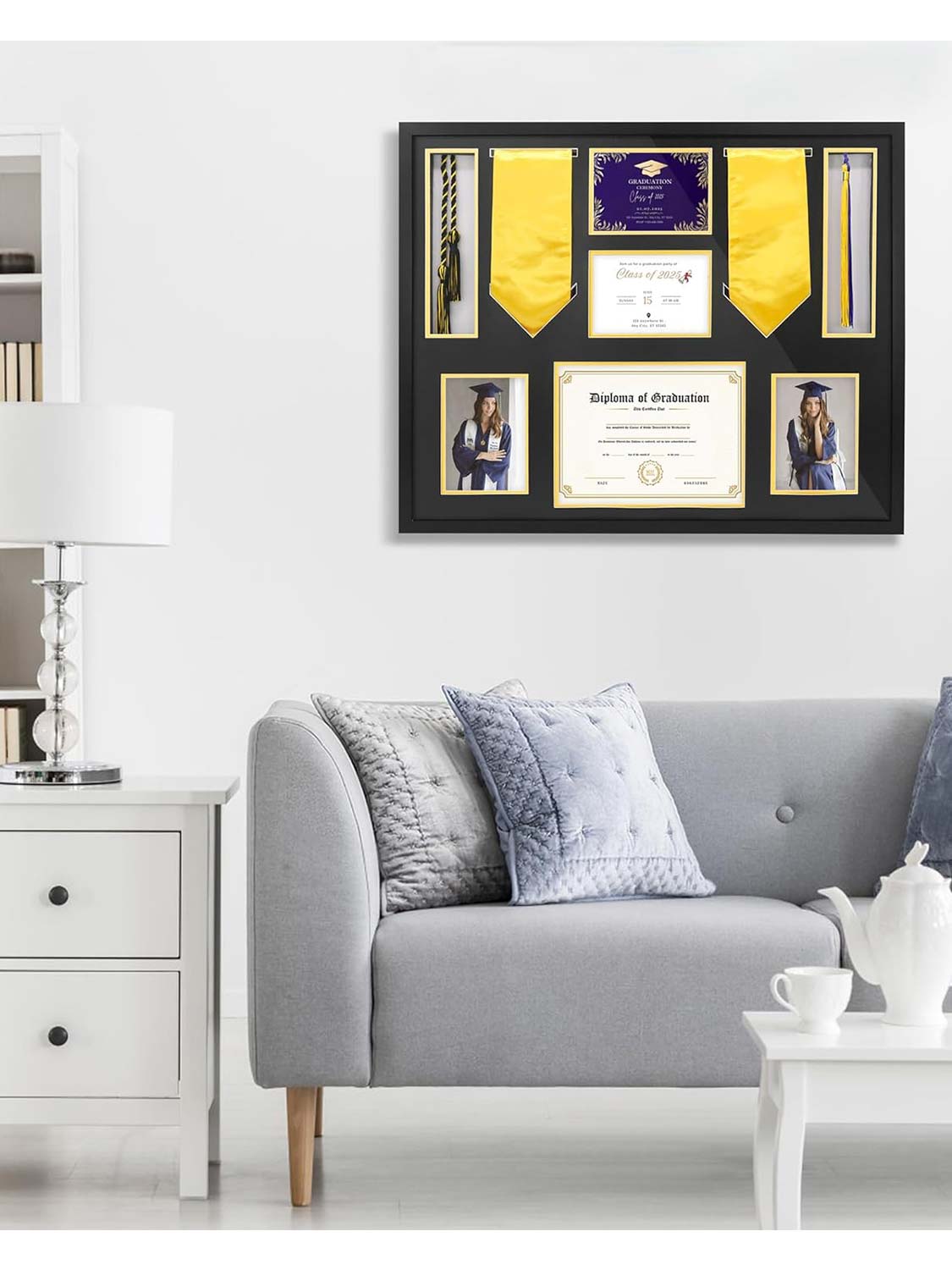 24*27 Graduation Shadow Box Frame for 8.5*11 Diploma, Tassel, Stole, Medal & 5*7 Photo