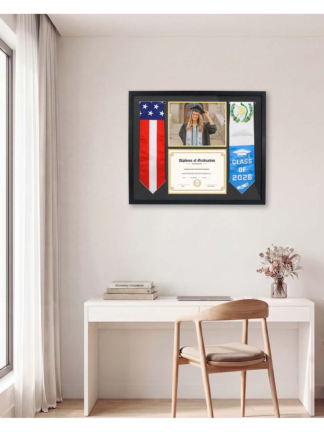 Black MDF Graduation Shadow Box Frame for 8.5*11 Diploma, Stoles & 5*7 picture - 2 Sizes Avalilable