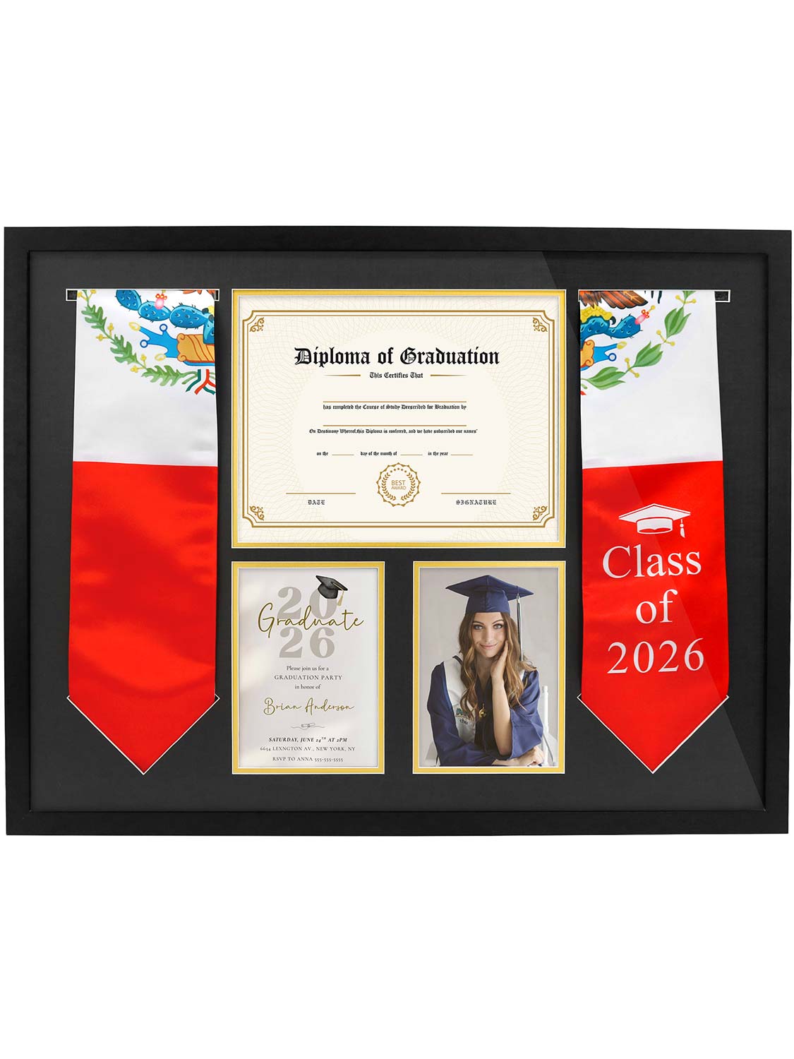 Black MDF Graduation Shadow Box Frame for 8.5*11 Diploma, Stoles & 5*7 picture - 2 Sizes Avalilable