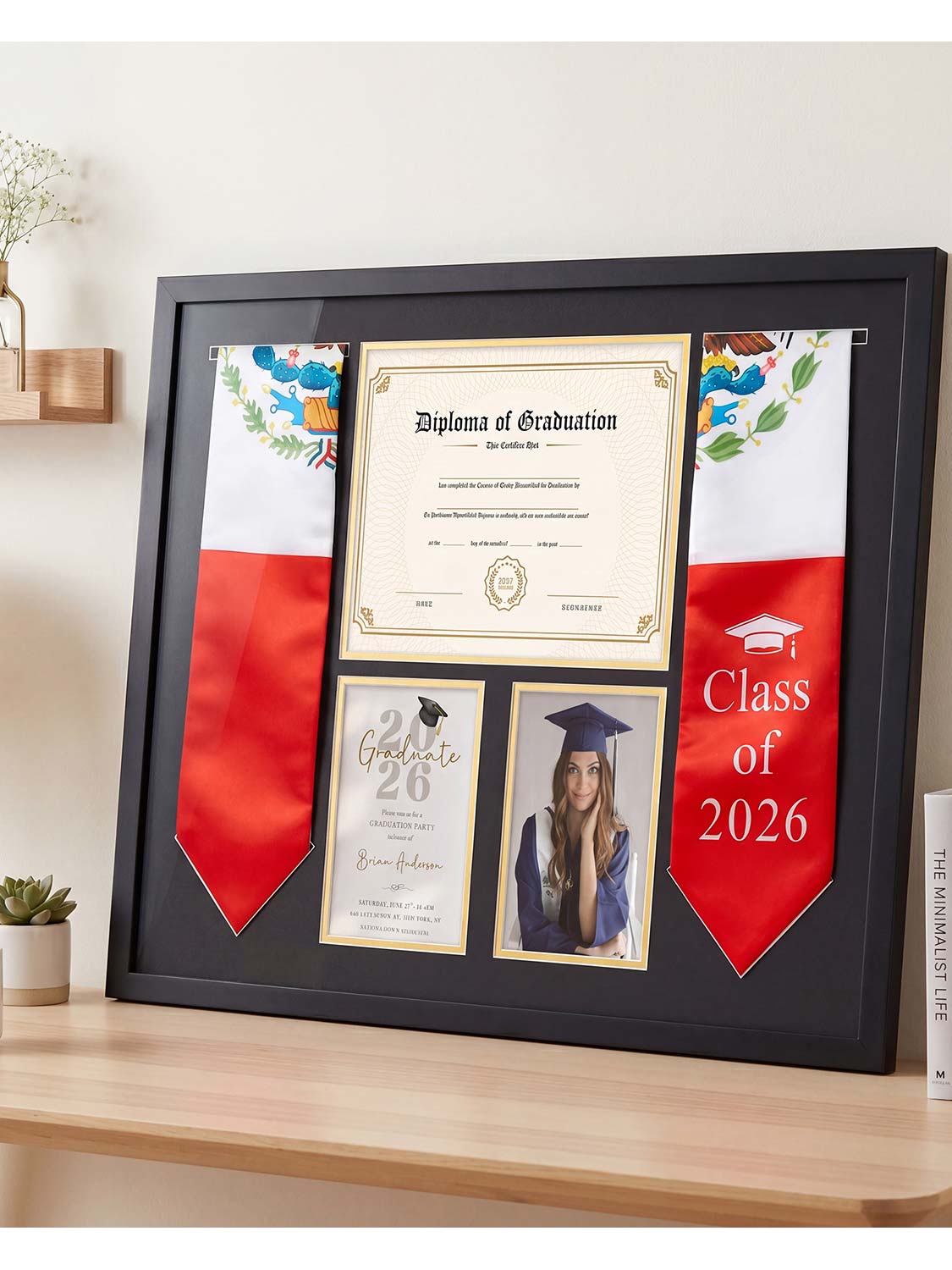 Black MDF Graduation Shadow Box Frame for 8.5*11 Diploma, Stoles & 5*7 picture - 2 Sizes Avalilable