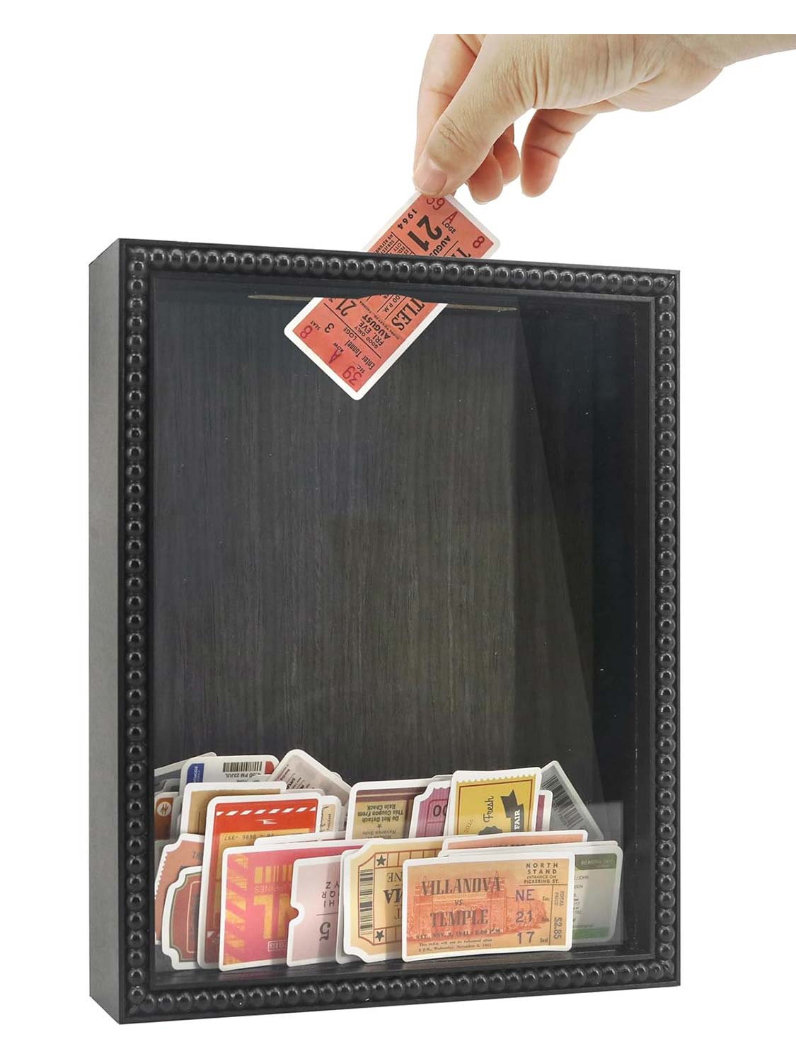 Top Loading with Slot Unique Beaded Design Travel Shadow Box - Various Colors & Sizes Available