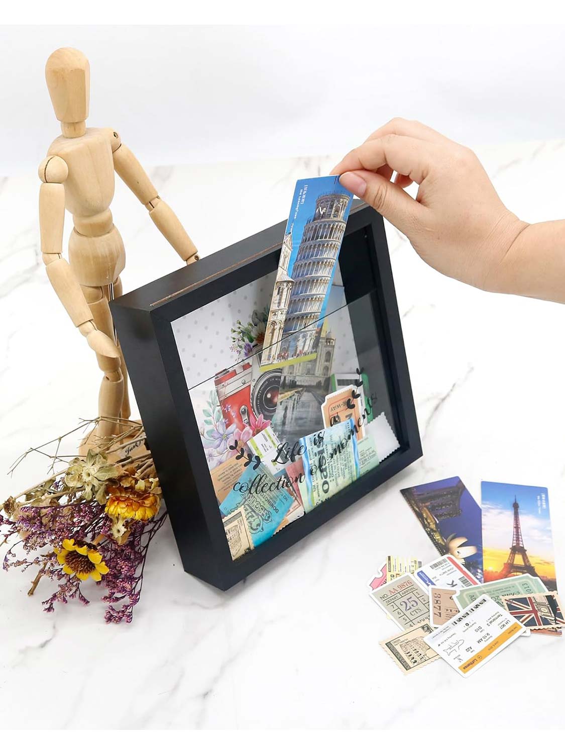 8*8 Travel Memory Shadow Box Ticket Stub Organizer with Slot - Various Colors & Styles Available
