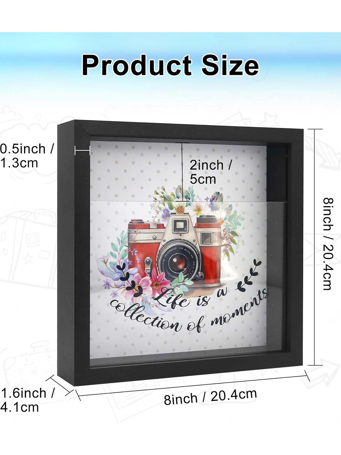 8*8 Travel Memory Shadow Box Ticket Stub Organizer with Slot - Various Colors & Styles Available