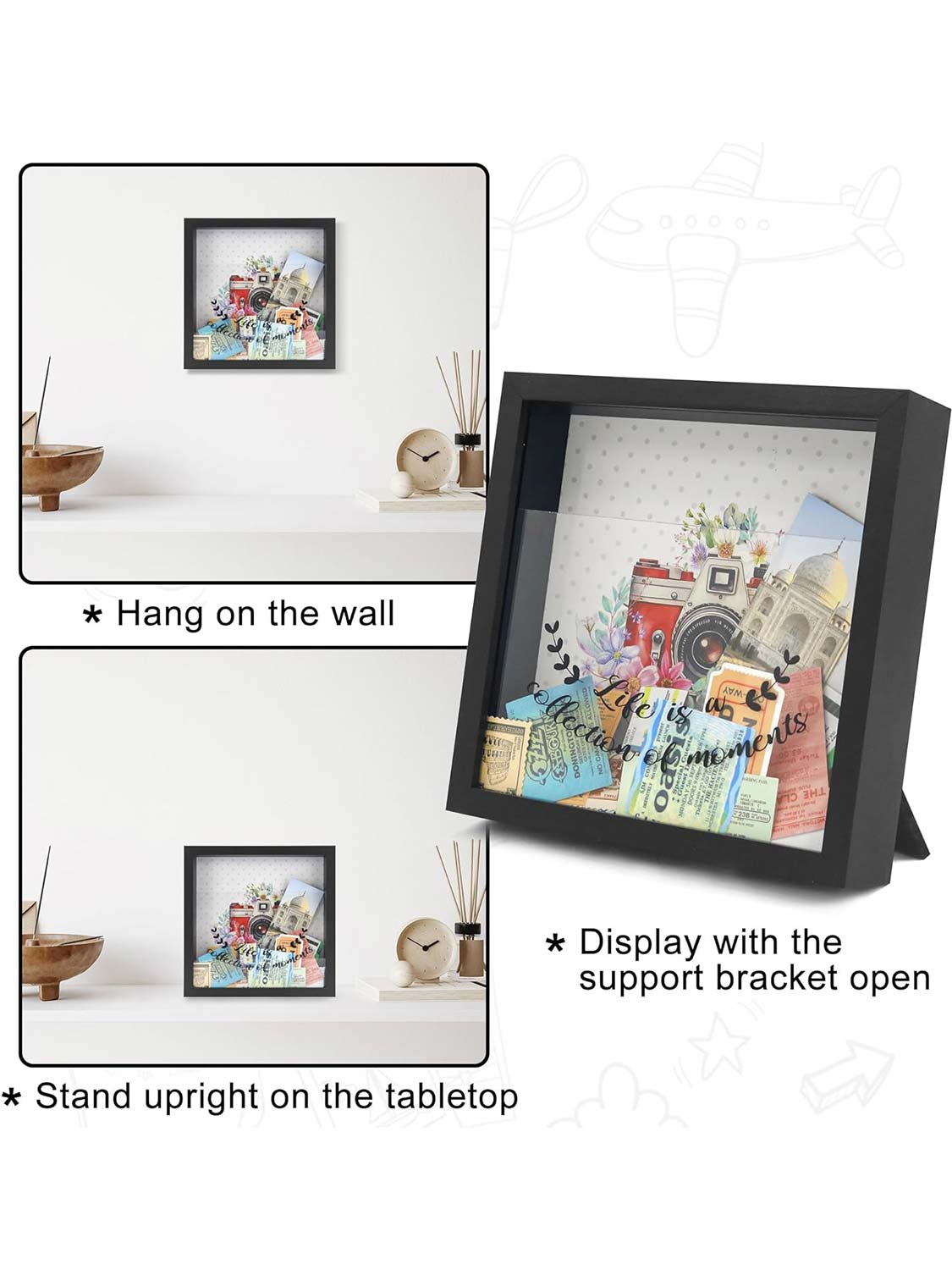 8*8 Travel Memory Shadow Box Ticket Stub Organizer with Slot - Various Colors & Styles Available