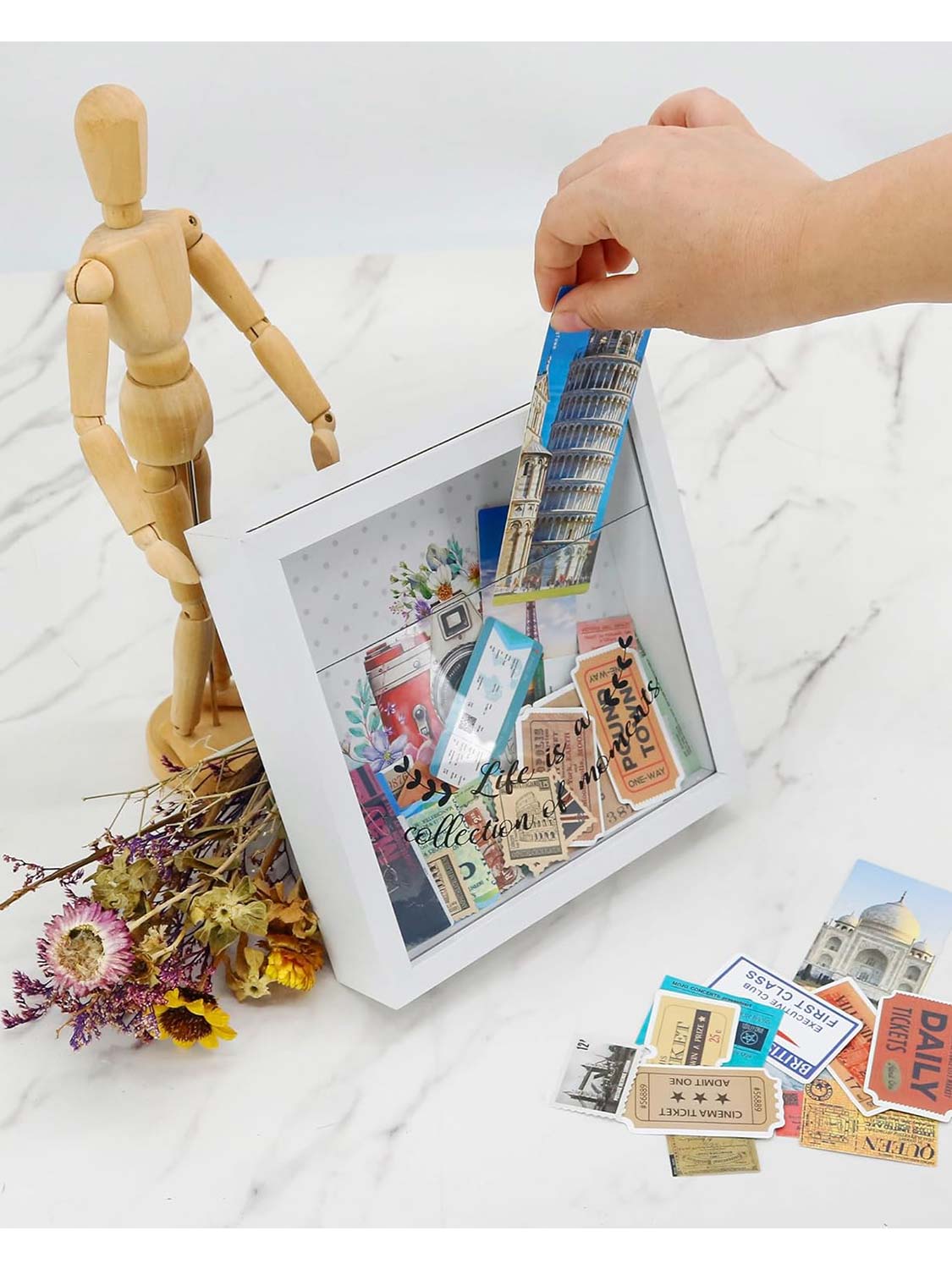 8*8 Travel Memory Shadow Box Ticket Stub Organizer with Slot - Various Colors & Styles Available